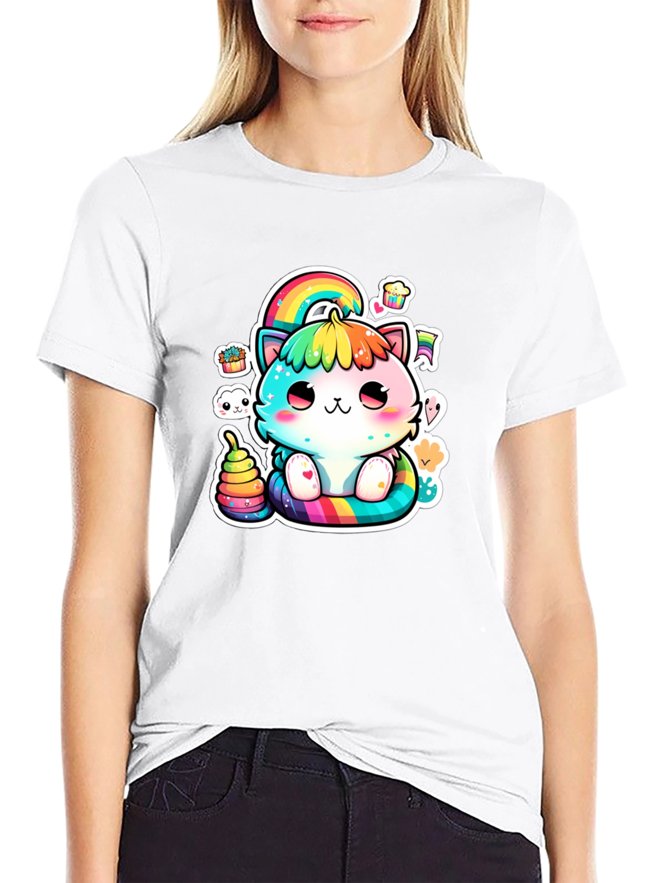 Black Rainbow Cat T-Shirt: Cute Kawaii Design view 9