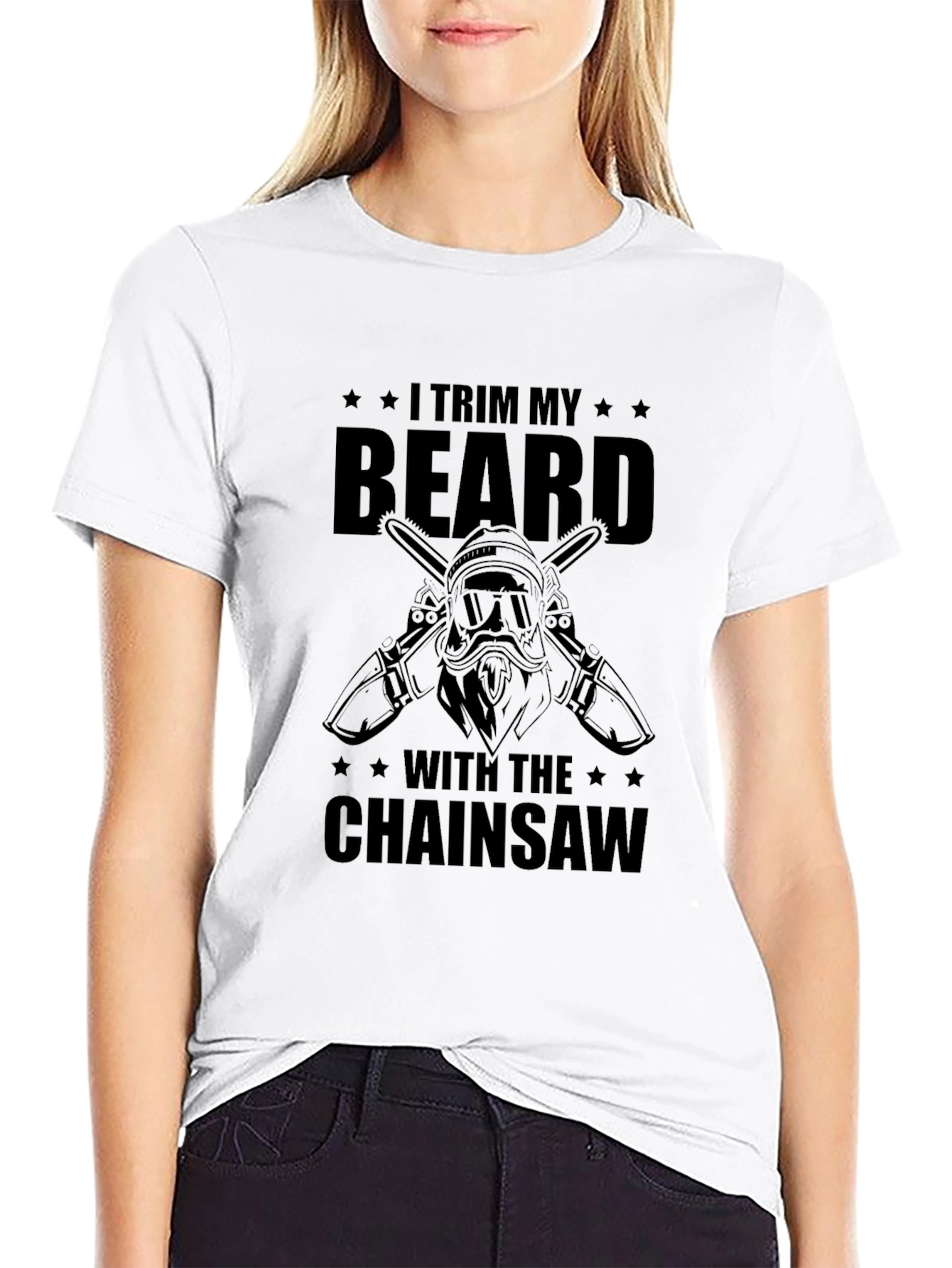 Black I Trim My Beard With The Chainsaw T-Shirt view 9