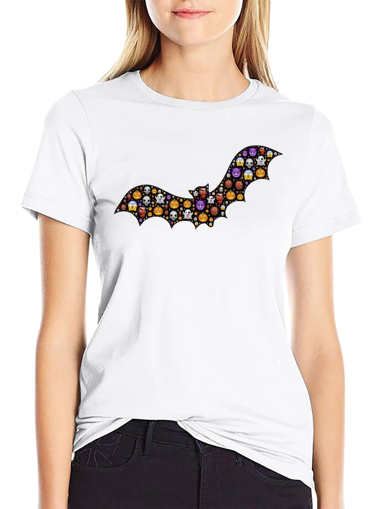 Black Halloween Emoji Bat T-Shirt view 9