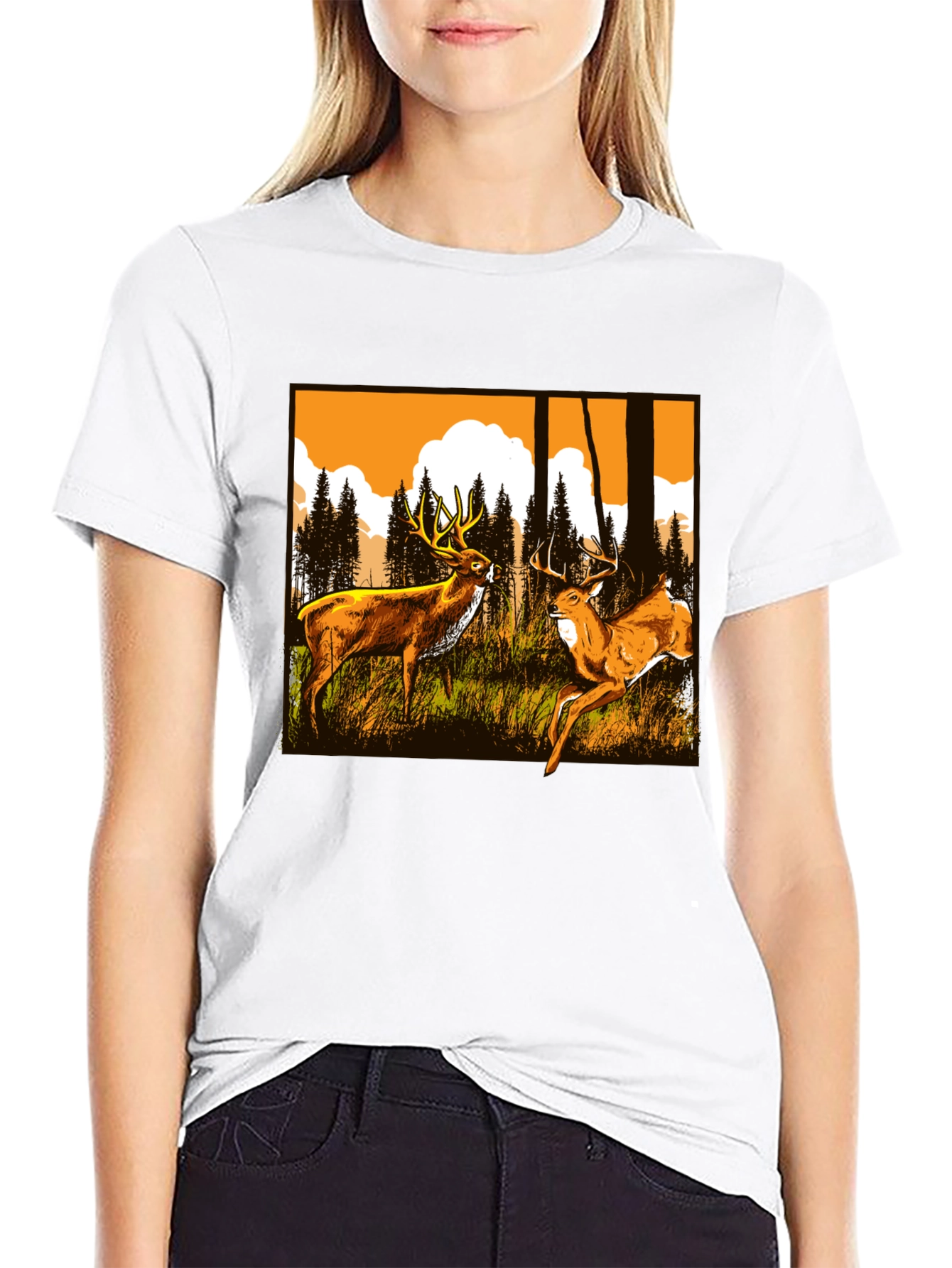 Black Deer Graphic Tee - Wildlife Forest Design view 9