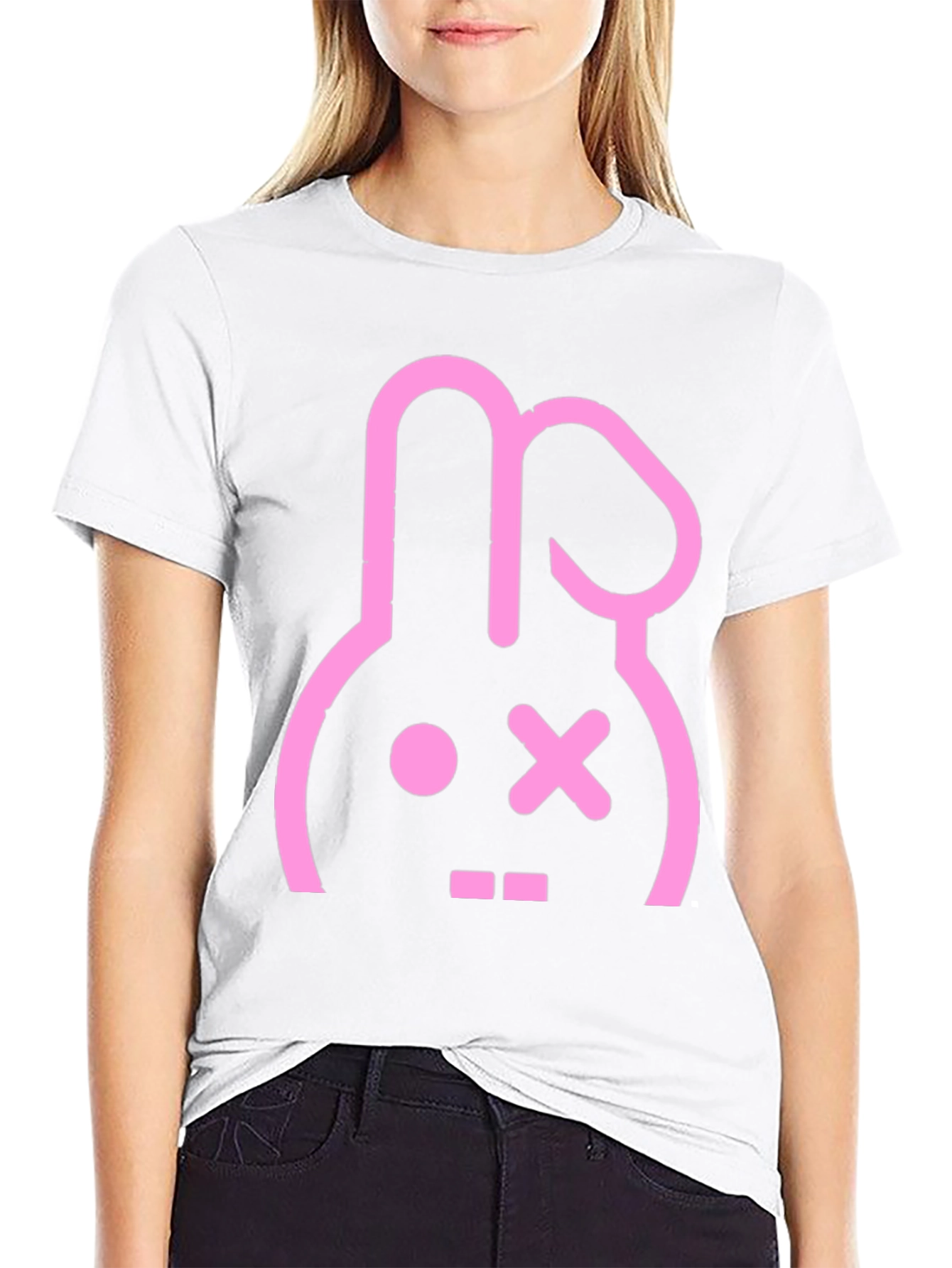 Black Black T-Shirt with Pink Bunny Graphic view 9