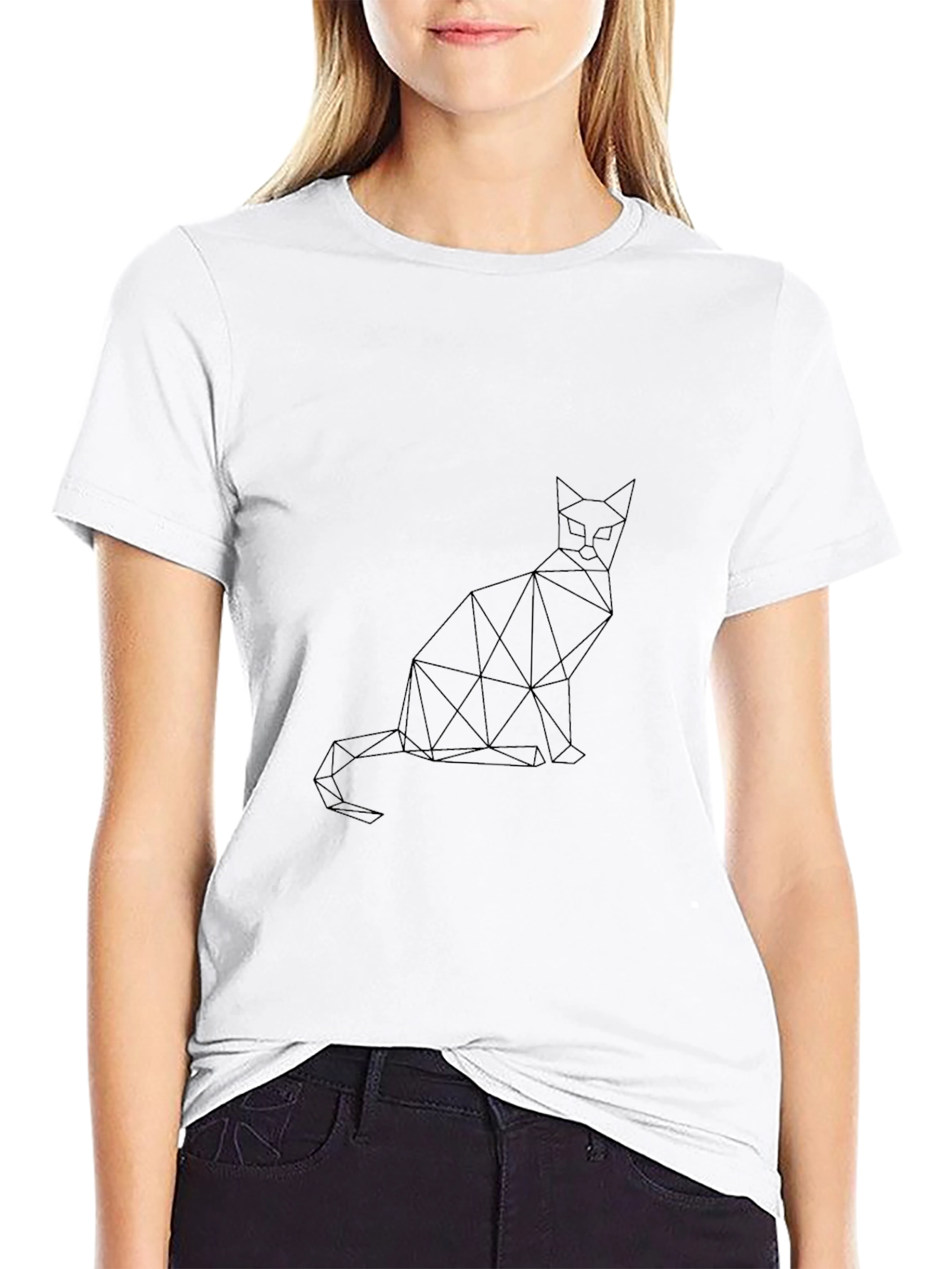 Black Geometric Cat T-Shirt - Minimalist Design view 9