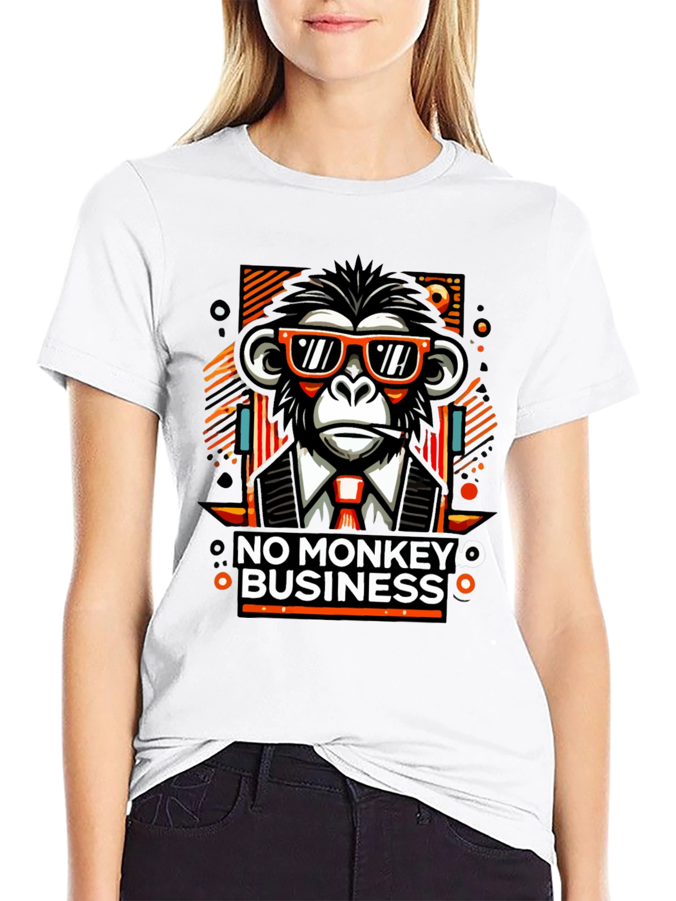 Black No Monkey Business Graphic T-Shirt view 9