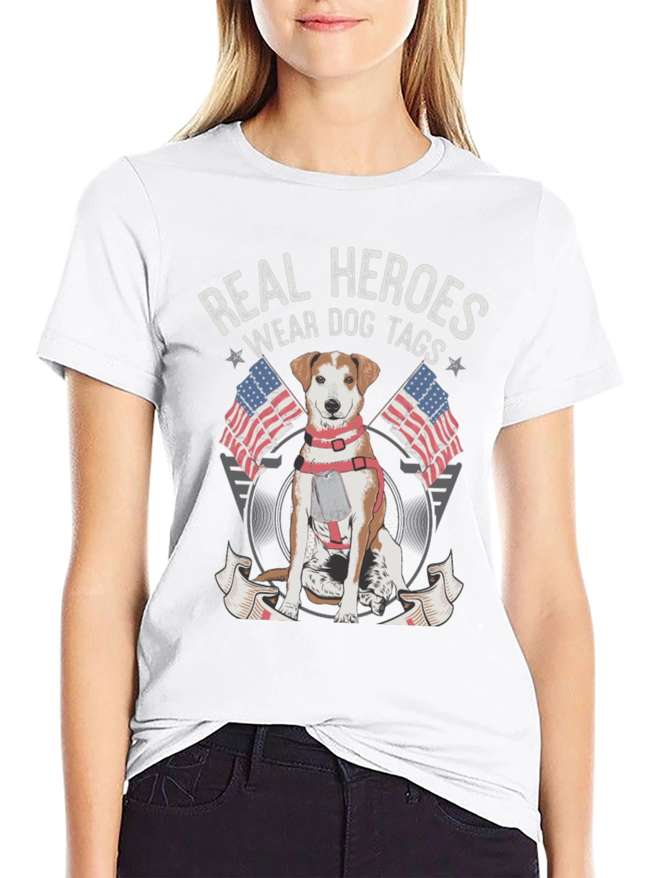 Black Real Heroes Wear Dog Tags T-Shirt view 9