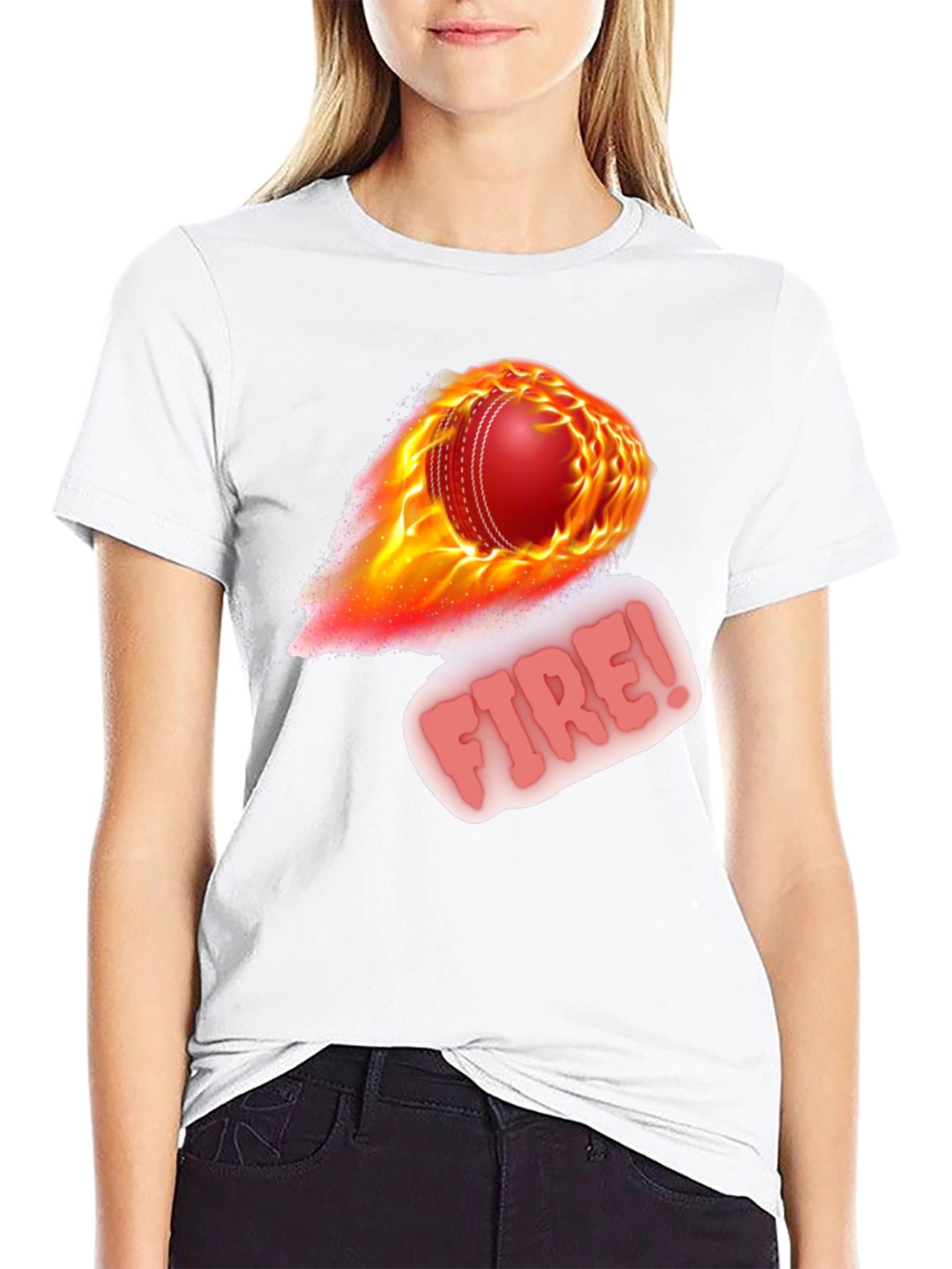Black Fiery Cricket Ball Graphic Tee - Black Cotton Blend view 9