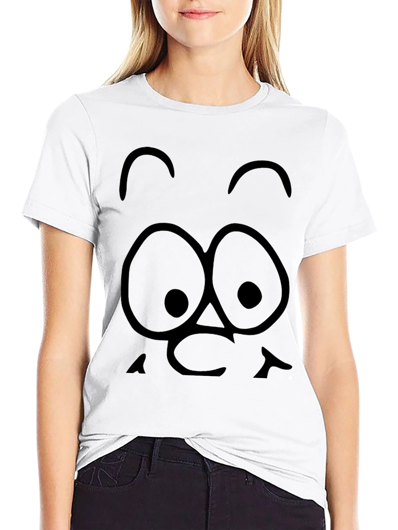 Black Funny Cartoon Face Black T-Shirt view 9