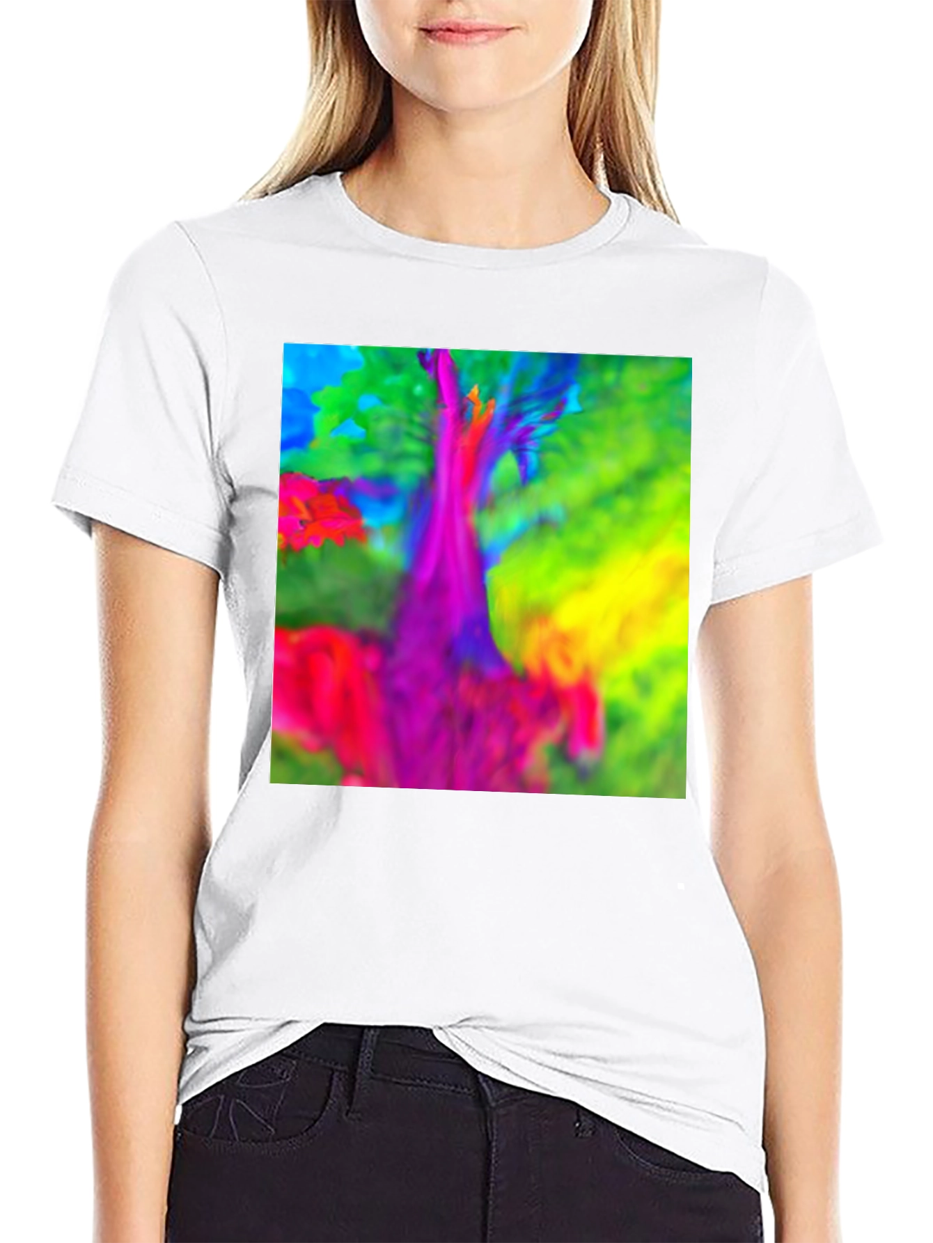 Black Vibrant Tree Graphic T-Shirt view 9