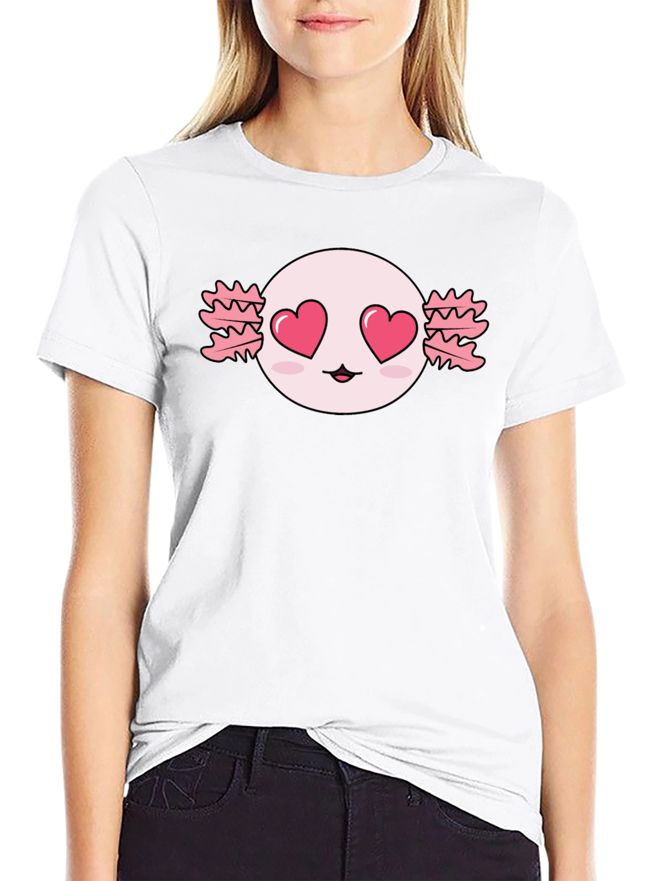 Black Axolotl Heart Eyes T-Shirt - Kawaii Black Tee view 9