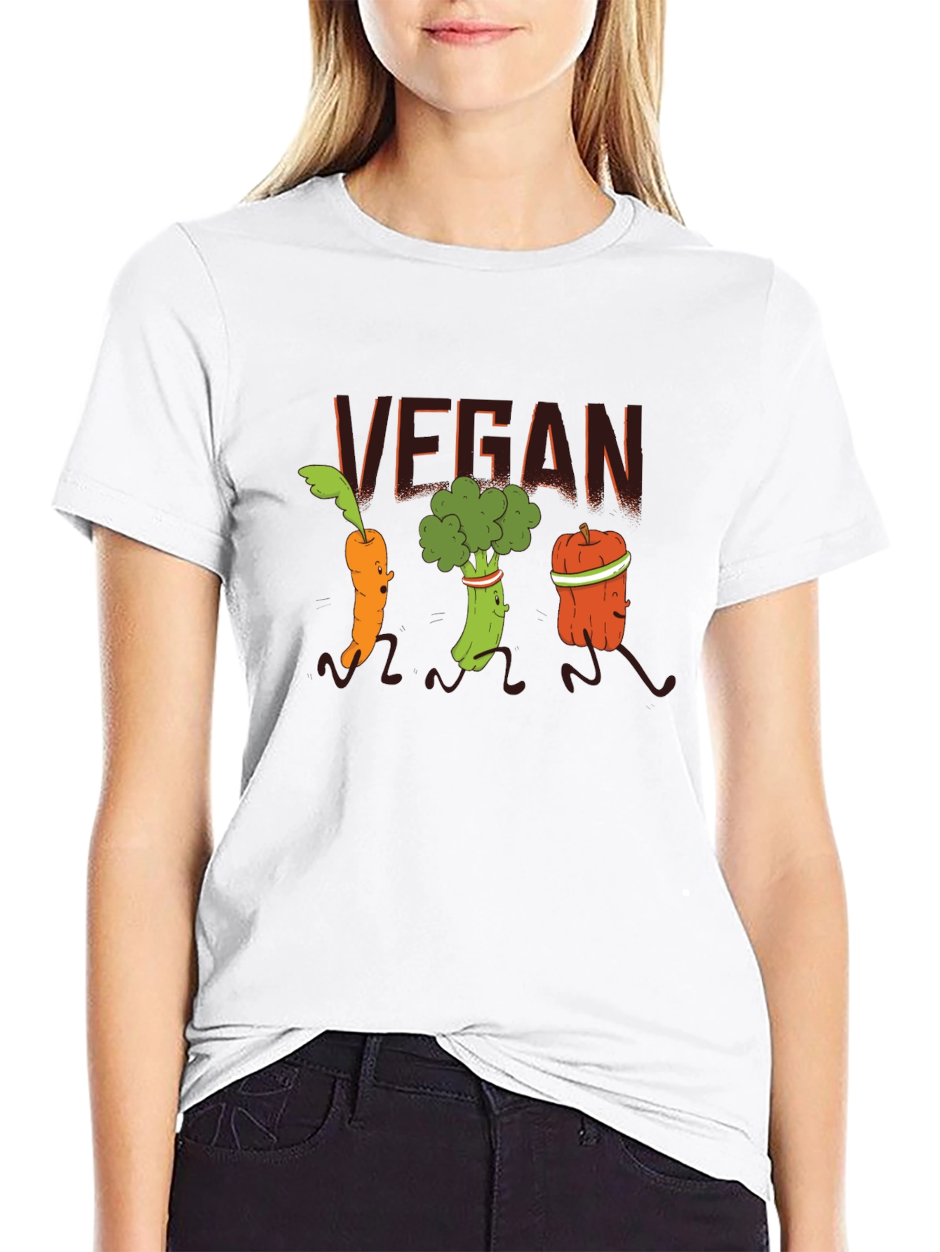 Black Vegan Vegetable Cartoon T-Shirt - Black view 9