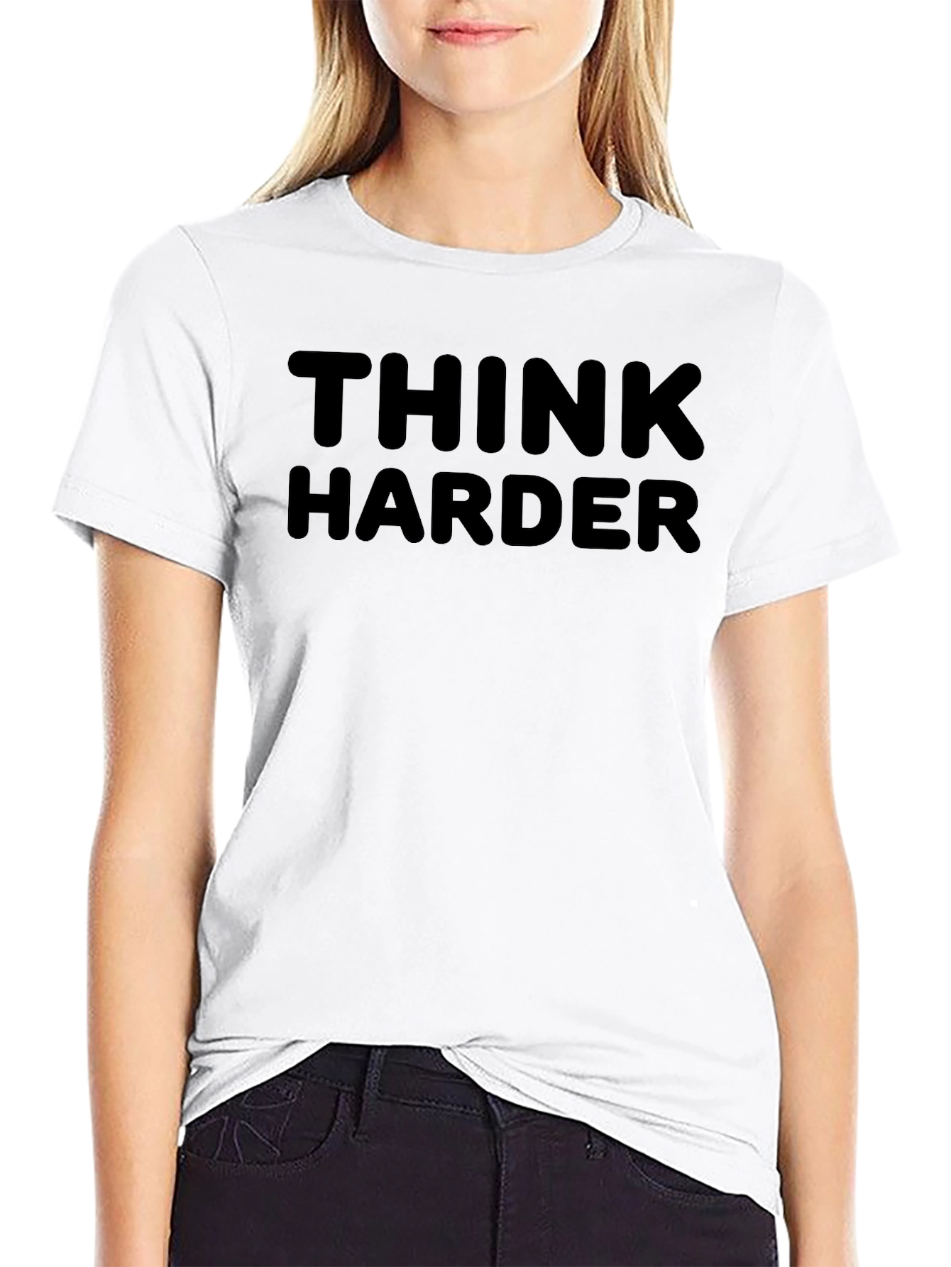Black Think Harder Black Graphic Tee Shirt view 9