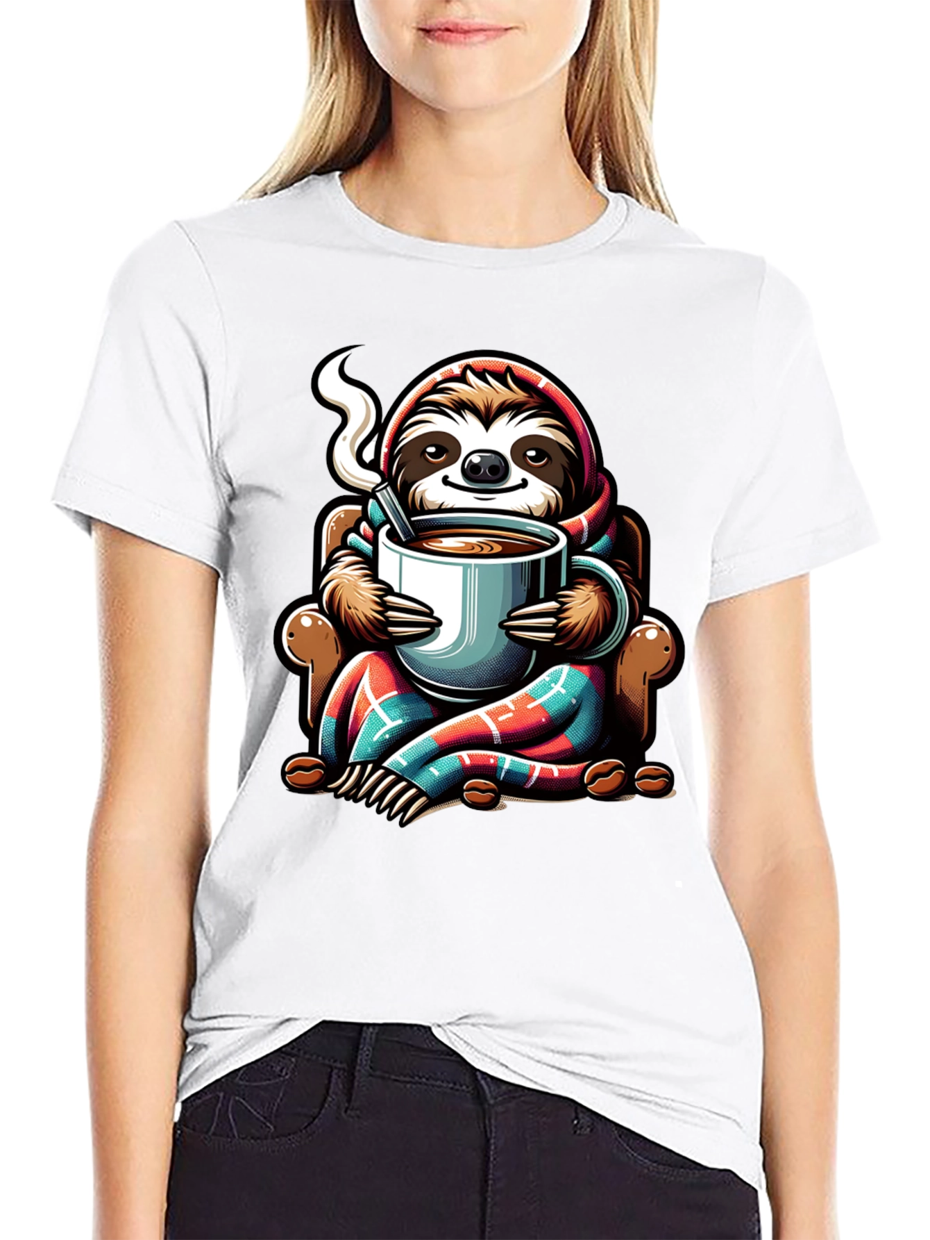 Black Cozy Sloth Coffee Lover T-Shirt view 9