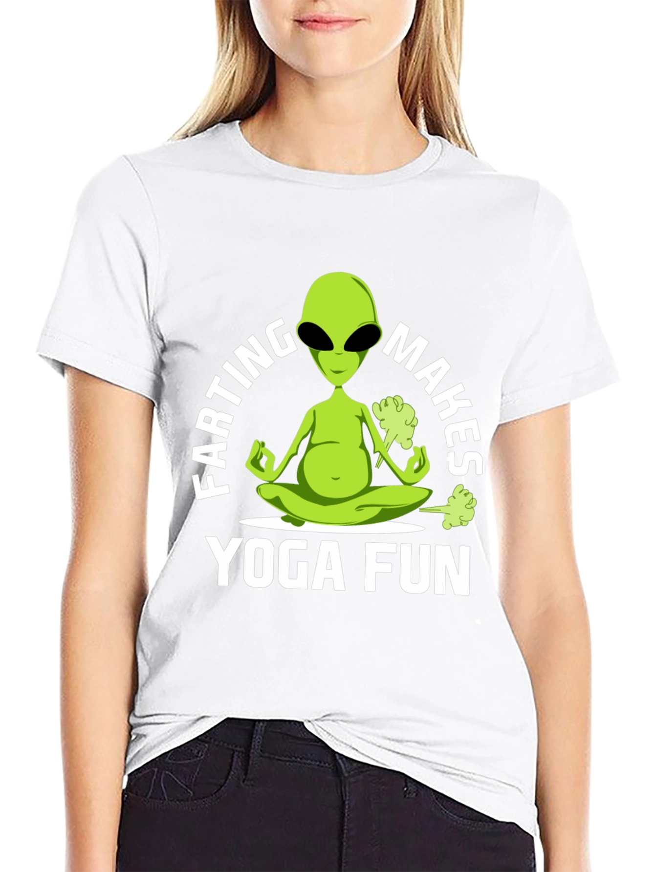 Black Farting Alien Yoga Funny T-Shirt view 9