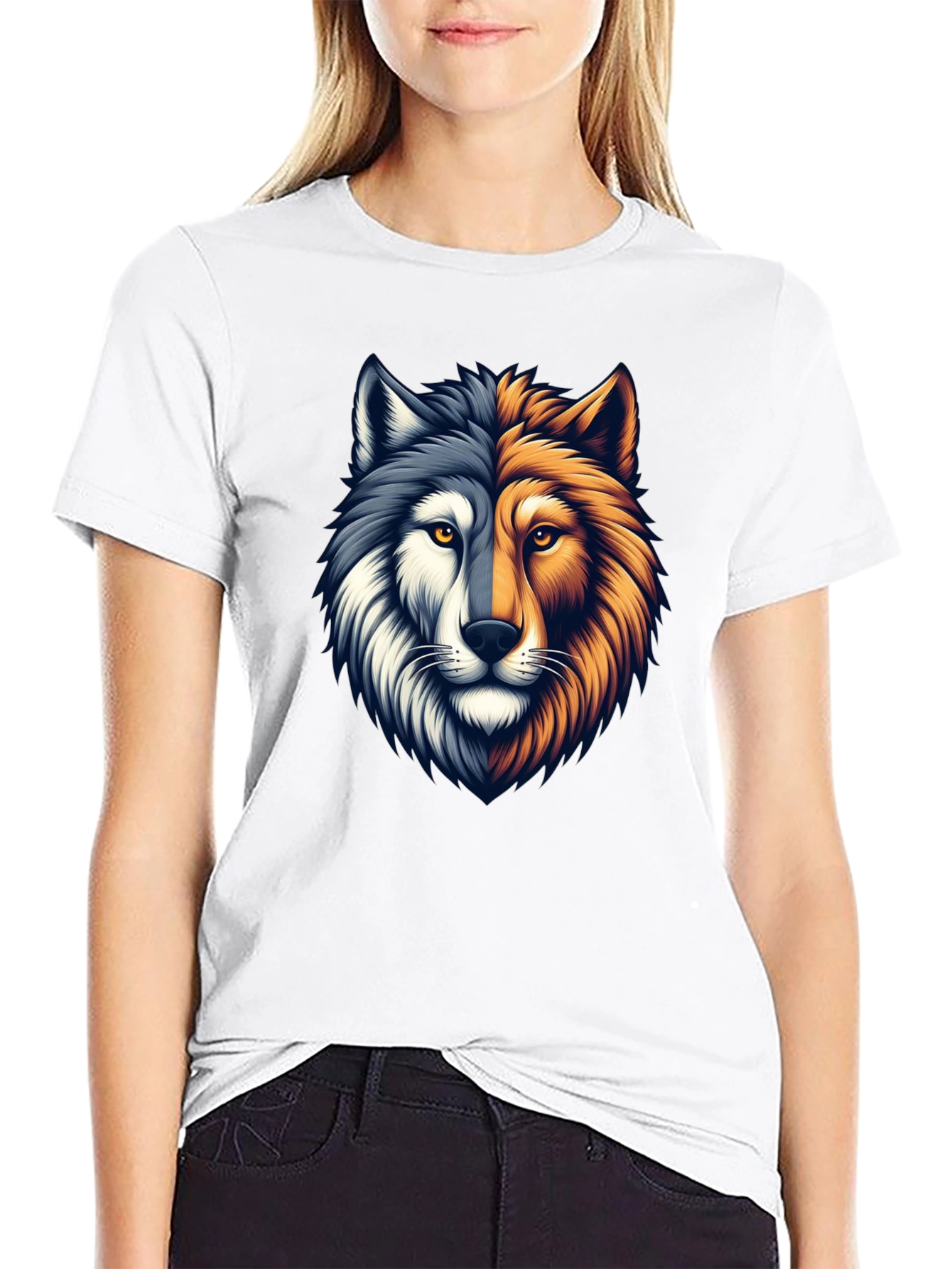 Black Two-Faced Wolf Graphic T-Shirt - Black view 9