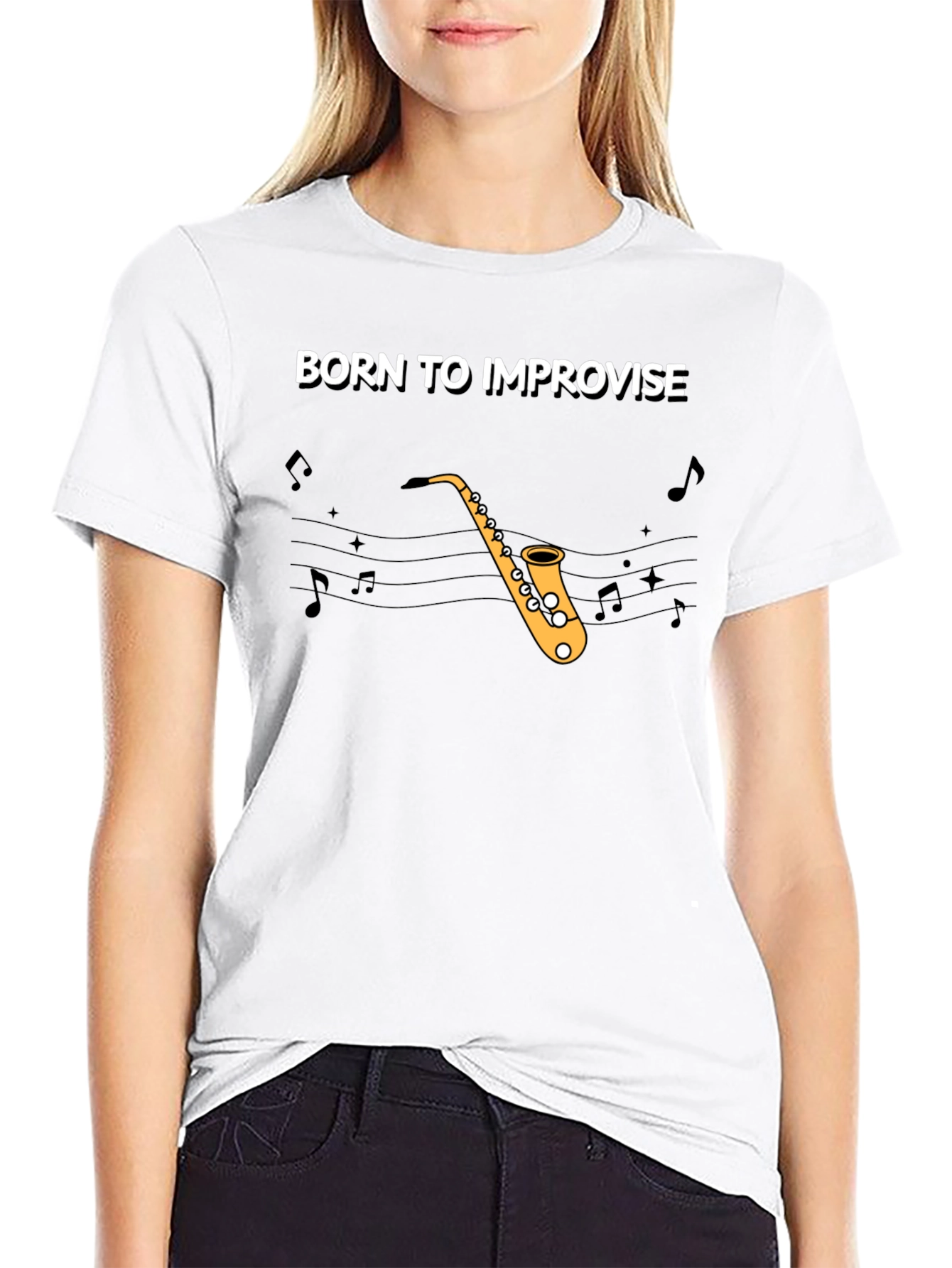 Black Born To Improvise Saxophone T-Shirt view 9