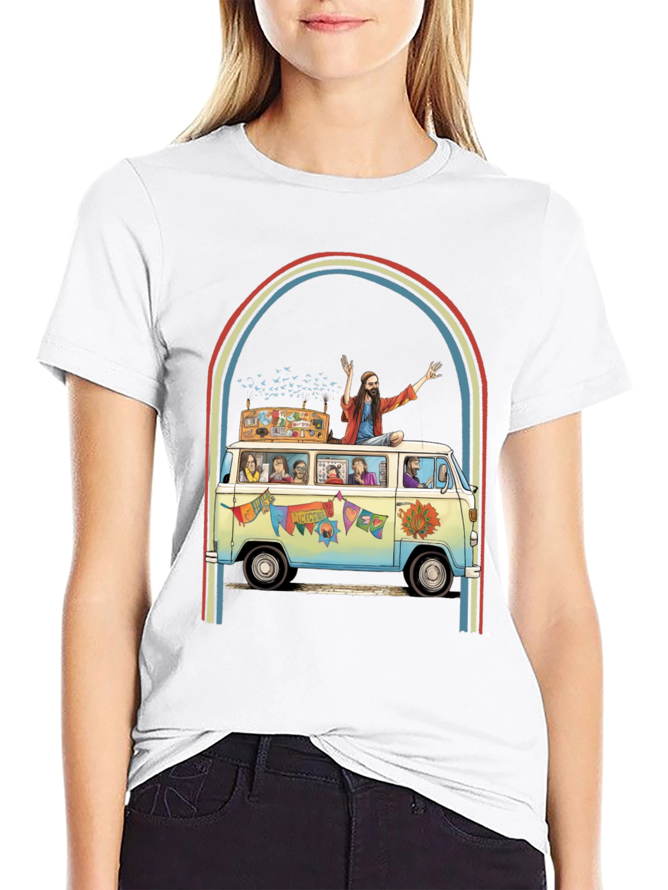 Black Hippie Bus T-Shirt - Groovy Retro Style view 9
