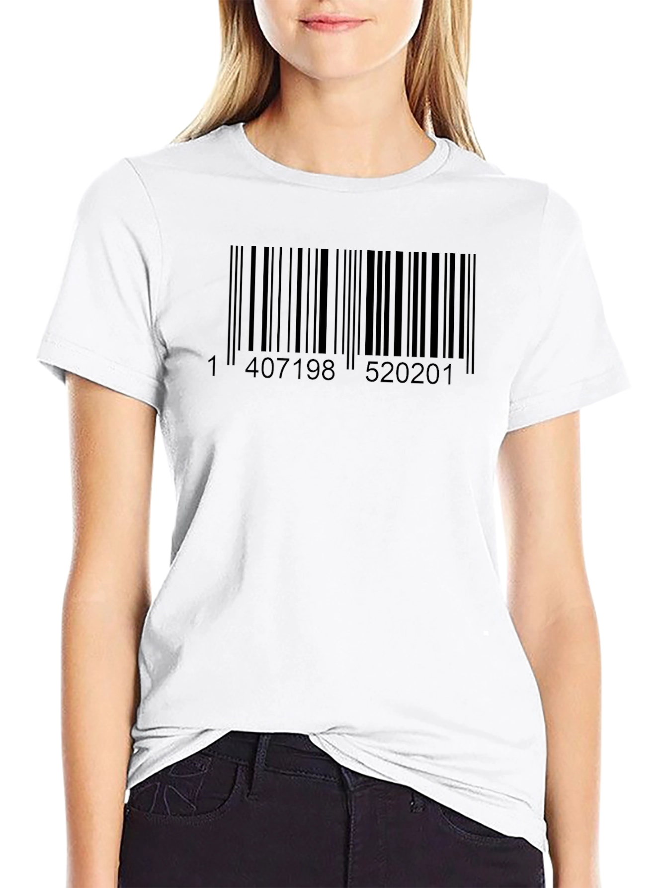Black Barcode Graphic Print T-Shirt - Black Crew Neck Tee view 9