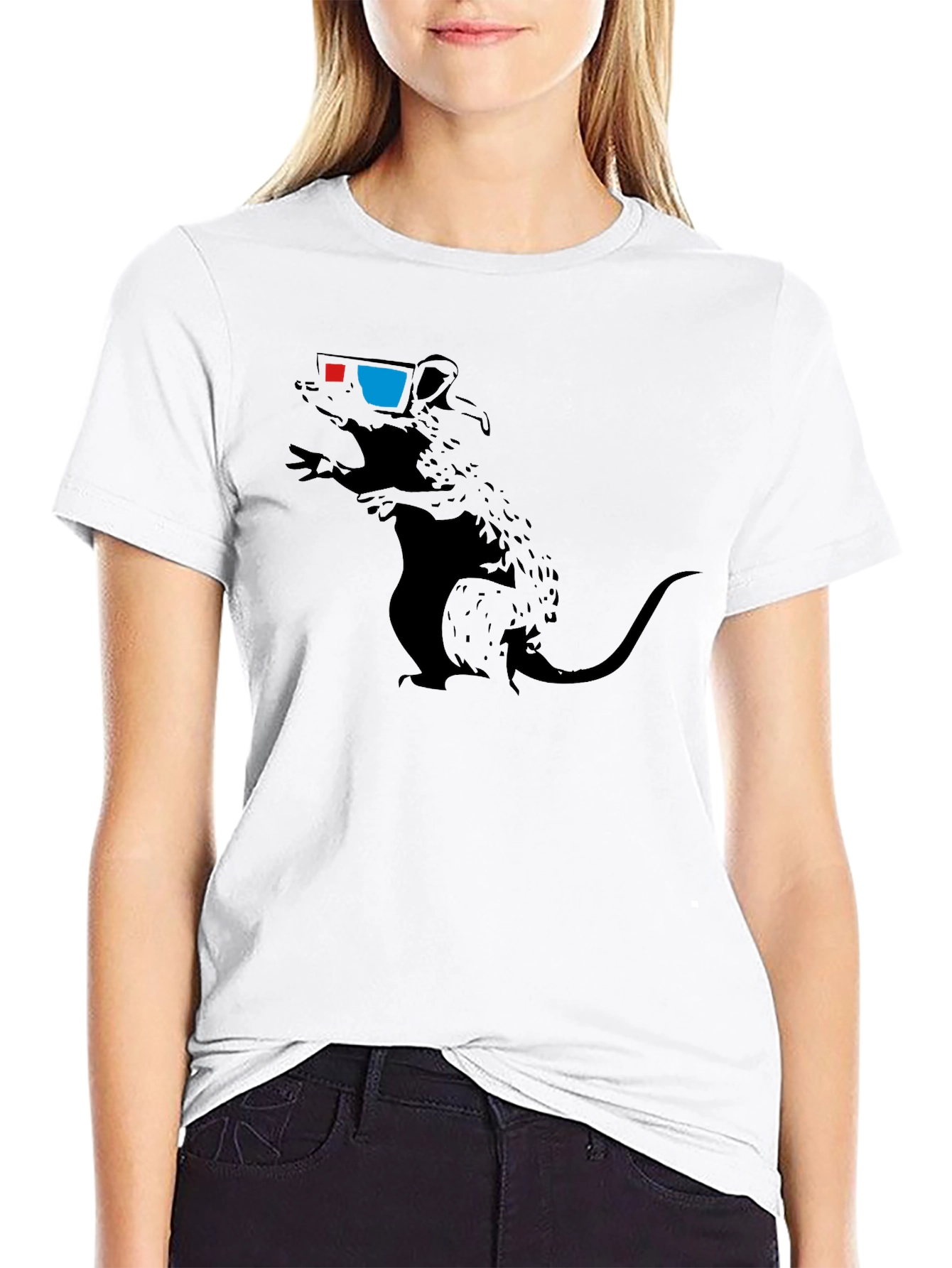 Black Rat with 3D Glasses Graphic Tee - Black view 9