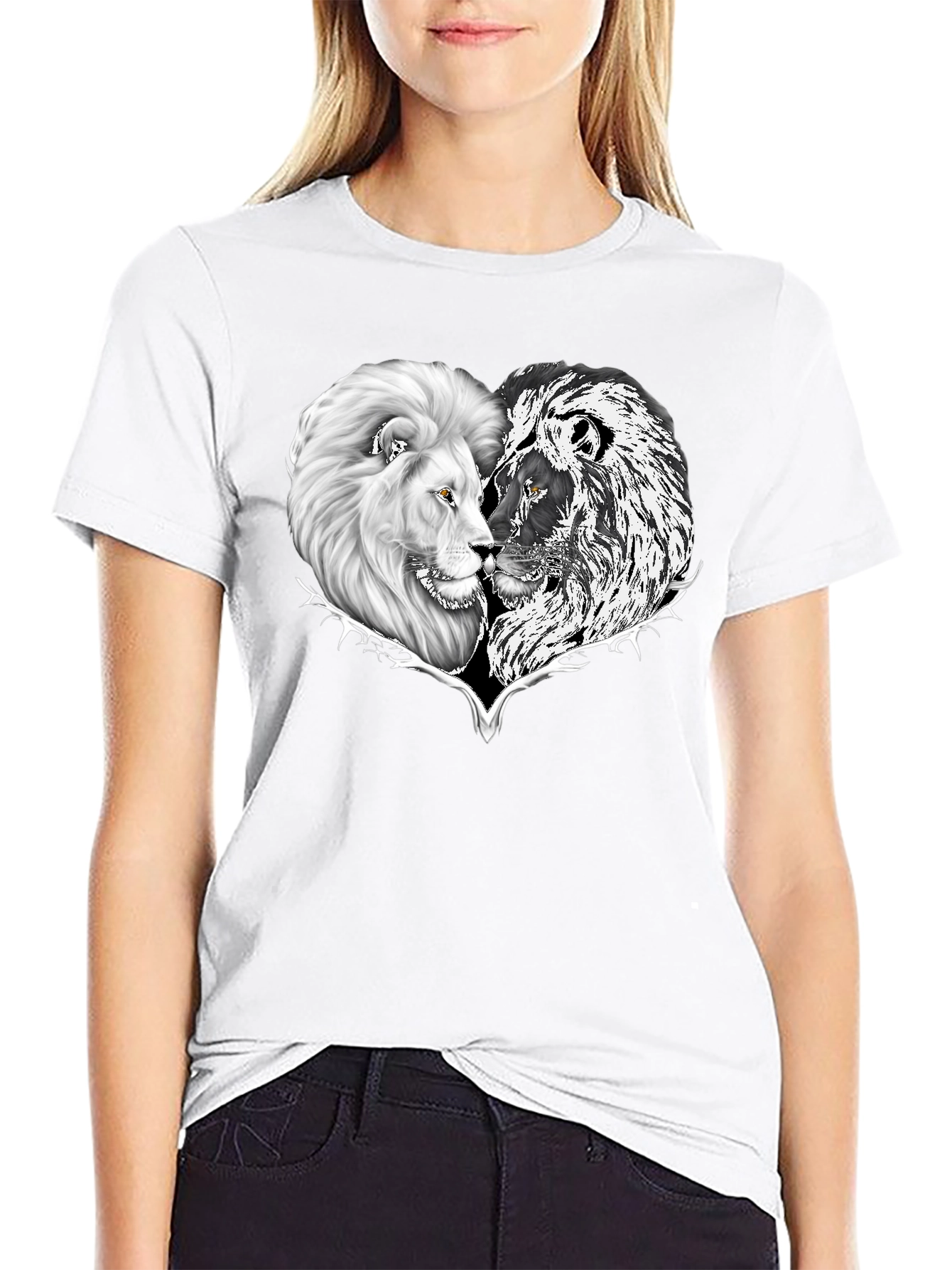 Black Yin Yang Lion Heart Graphic Tee - Black view 9