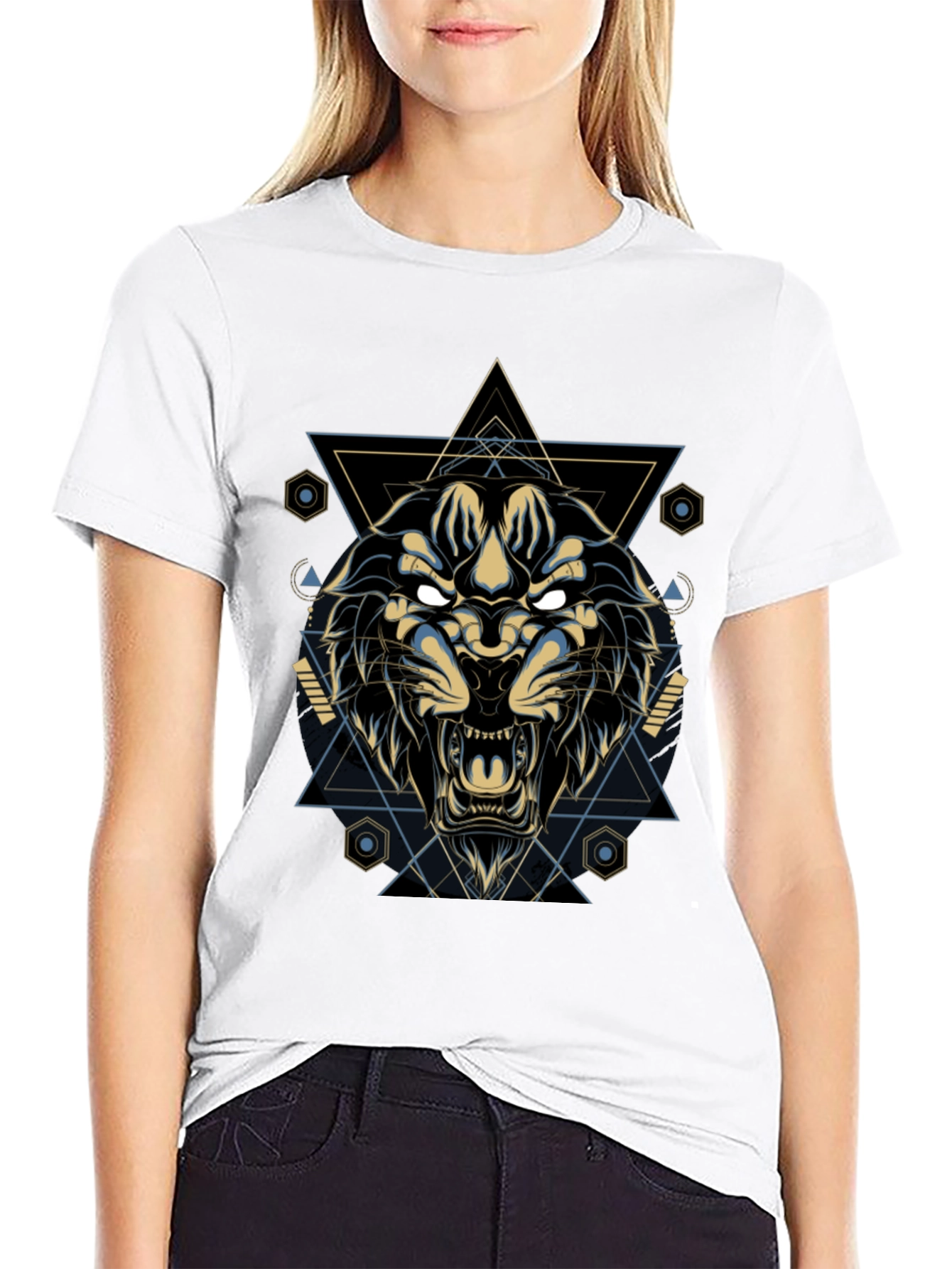 Black Geometric Lion Graphic Tee - Cool & Stylish view 9