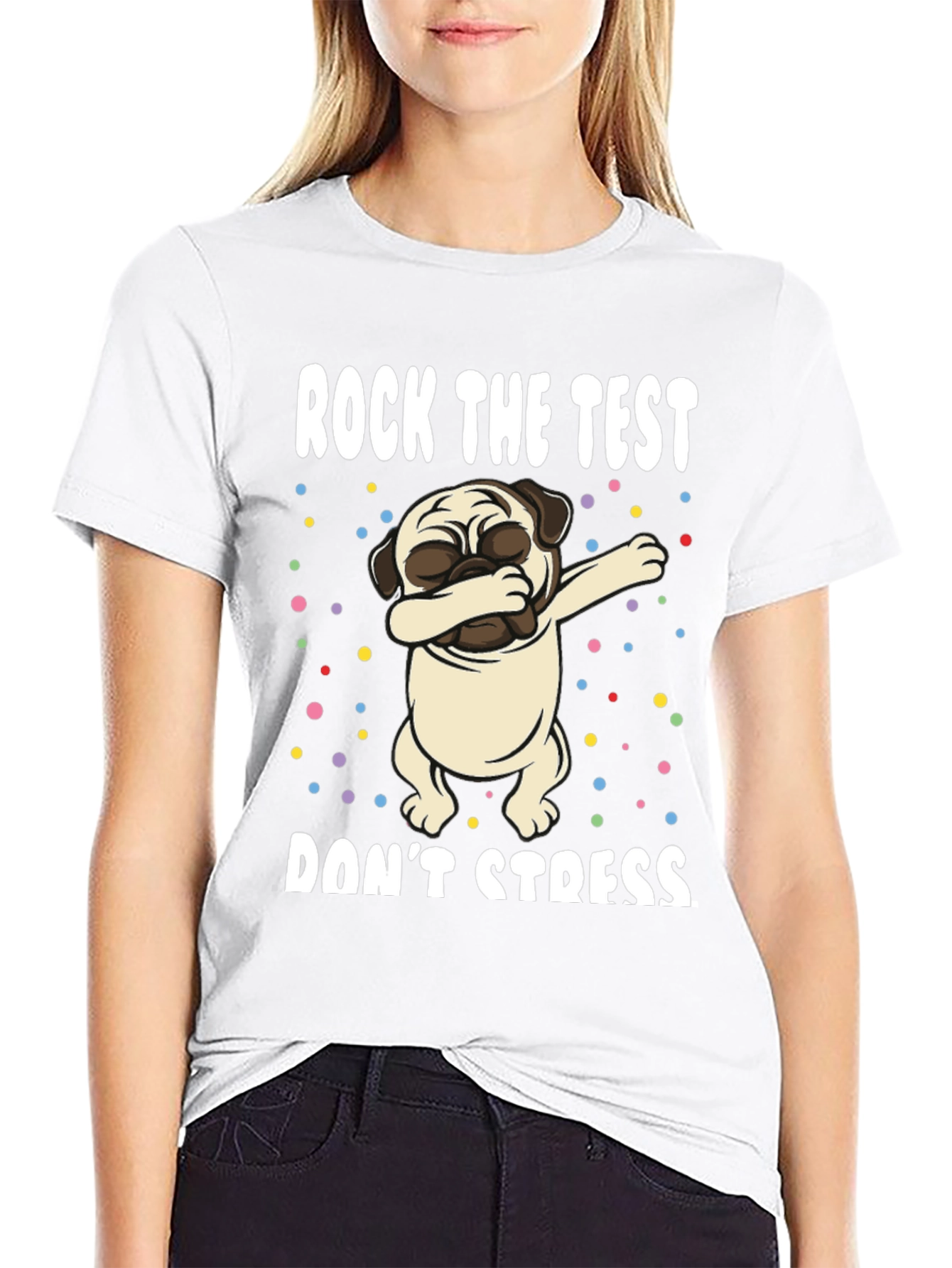 Black Rock The Test Funny Pug T-Shirt view 9