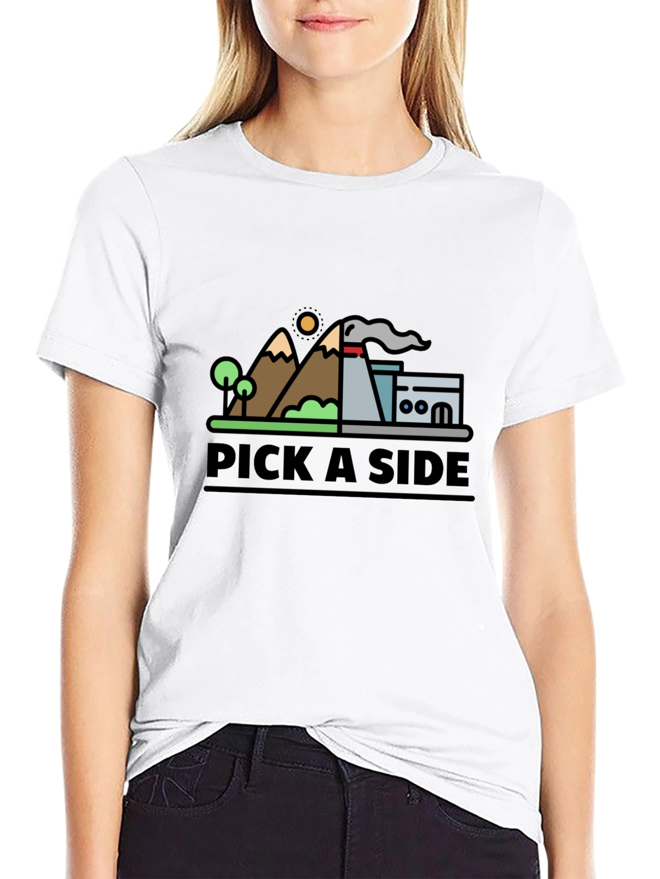 Black Pick A Side Graphic Tee - Nature vs Industry T-Shirt view 9