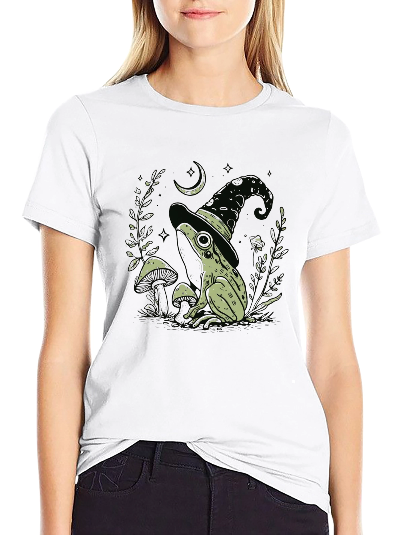 Black Witch Frog Graphic Tee - Black Cotton Blend T-Shirt view 9