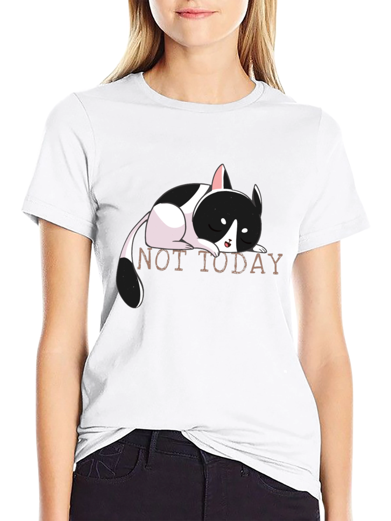 Black Not Today Cat Graphic Tee - Black Cotton T-Shirt view 9