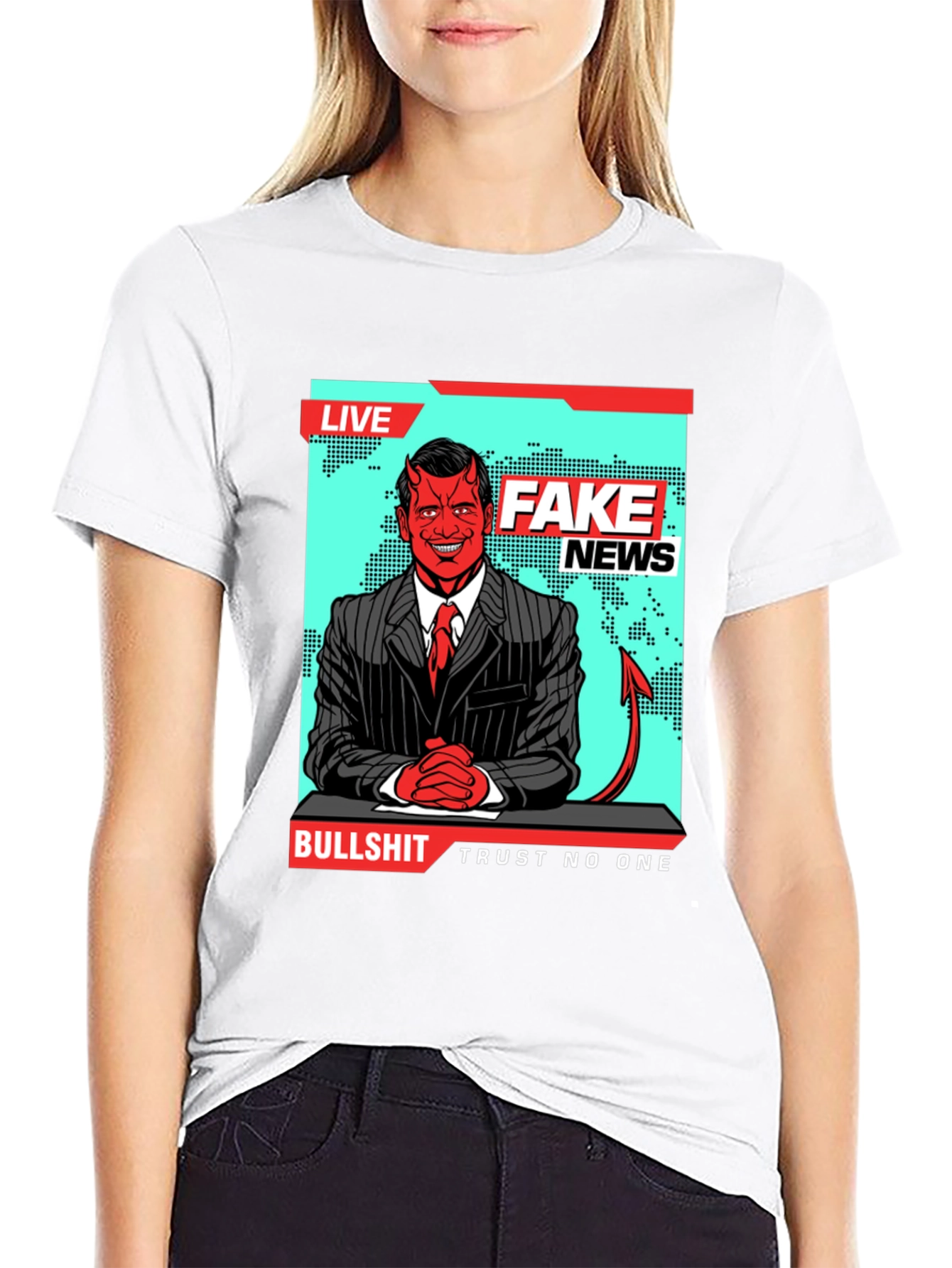 Black Fake News Devil T-Shirt - Trust No One view 9
