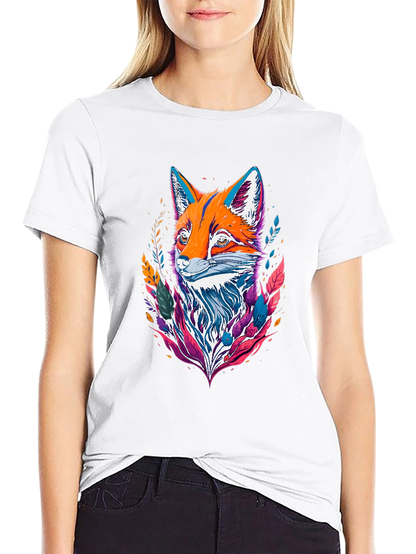 Black Abstract Fox Graphic Tee - Vivid Print view 9