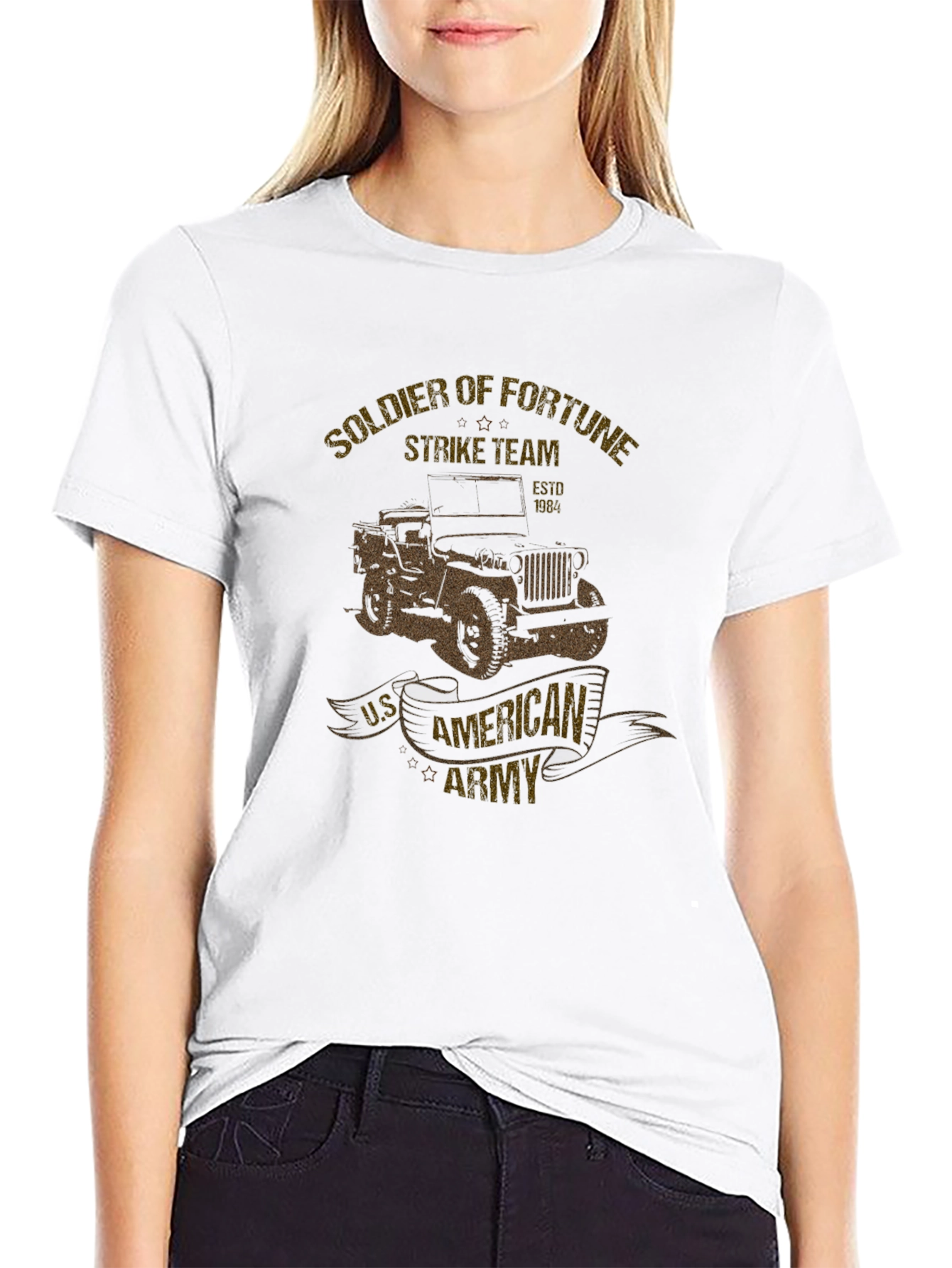 Black Soldier of Fortune T-Shirt - Military Jeep Design view 9