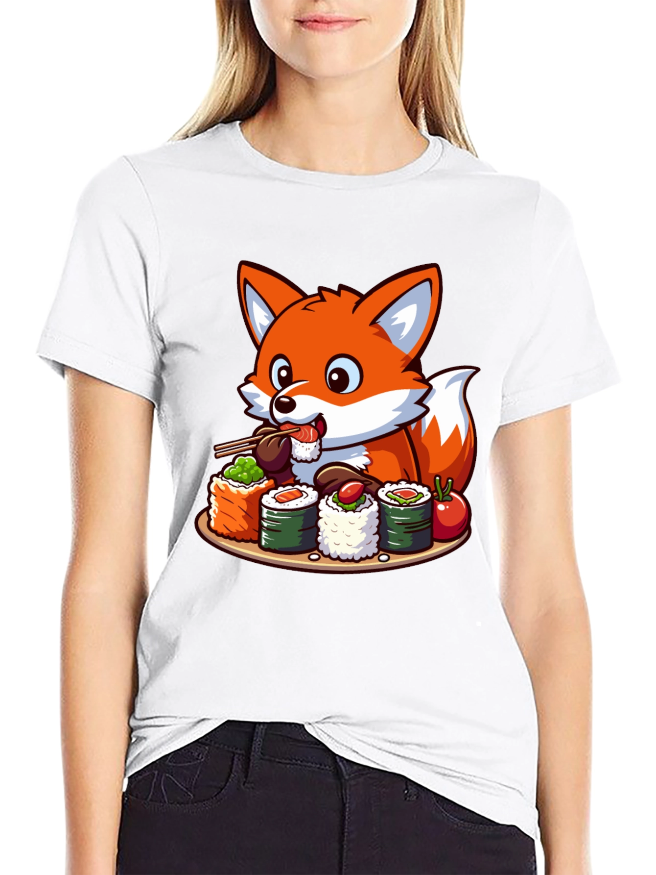 Black Fox Loves Sushi Graphic T-Shirt - Unisex Casual Tee view 9
