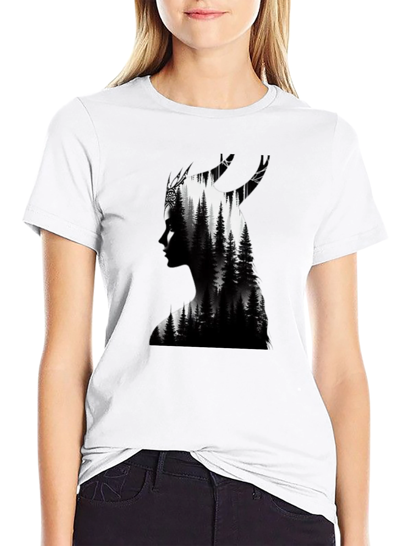 Black Nature Silhouette Graphic Tee - Black Cotton Blend view 9
