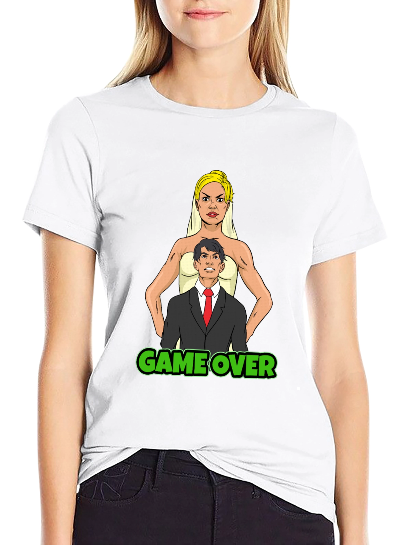Black Game Over Bride & Groom T-Shirt - Funny Wedding Tee view 9