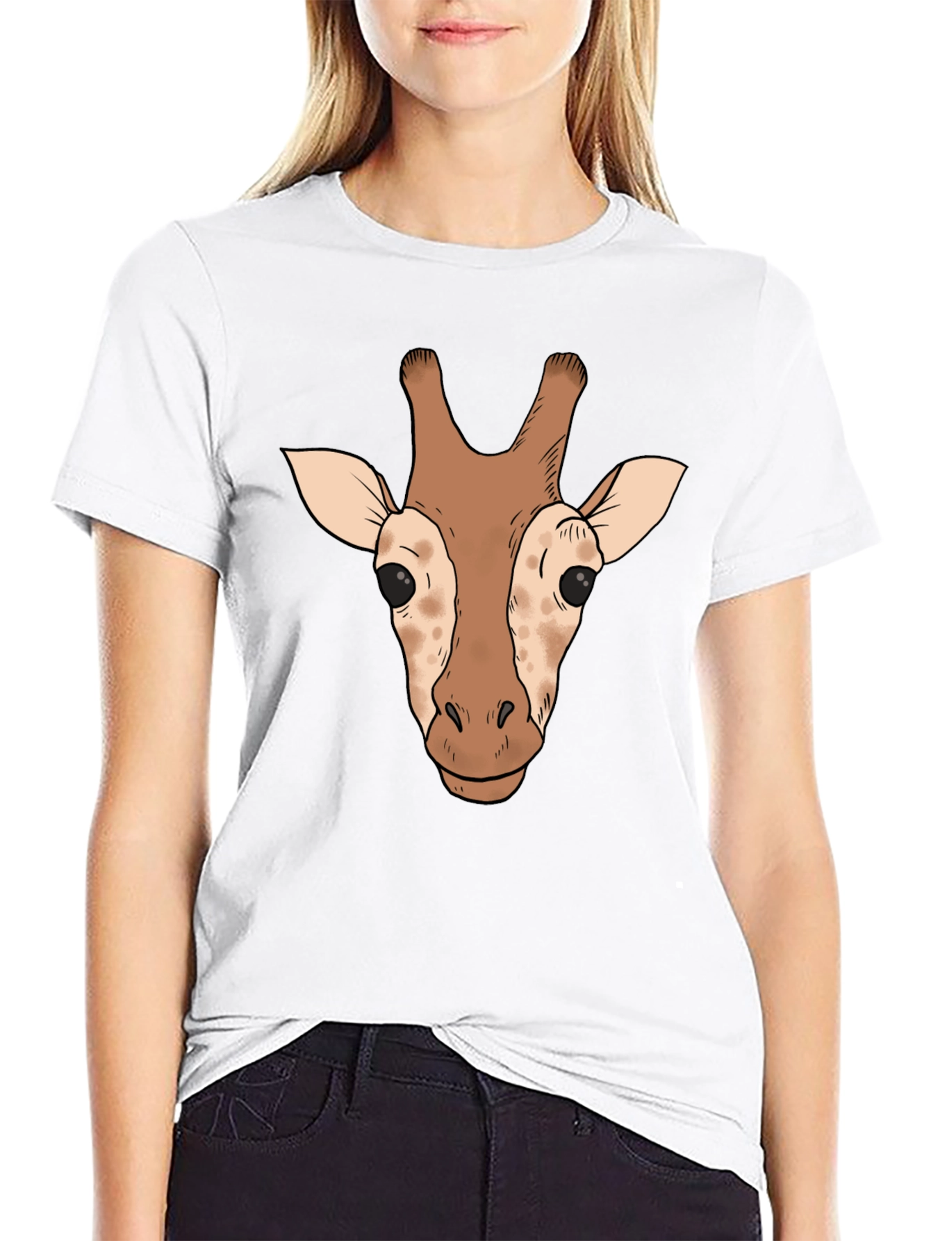 Black Giraffe Head Graphic Tee - Black Casual T-Shirt view 9