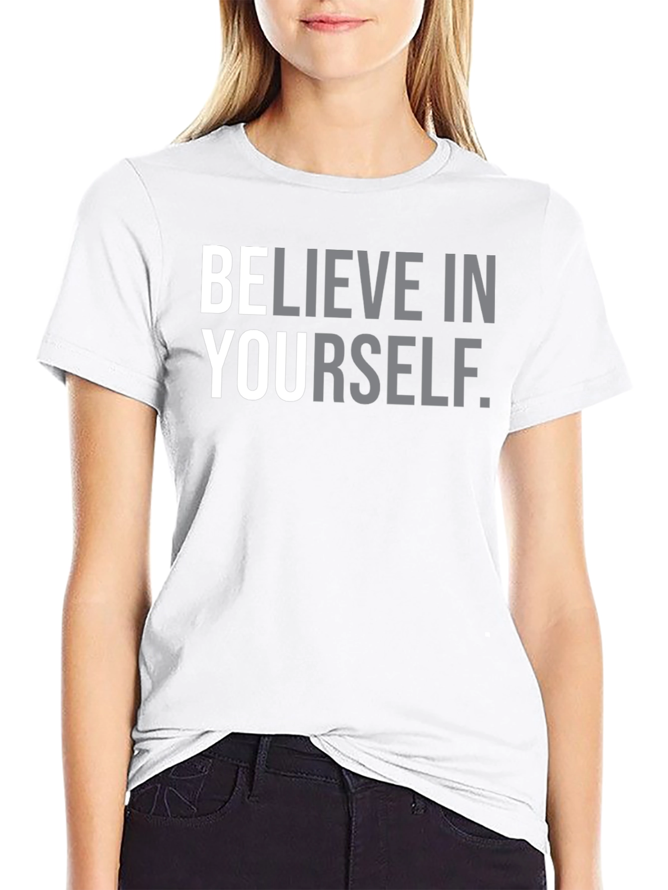 Black Believe in Yourself Graphic Tee - Black Cotton T-Shirt view 9