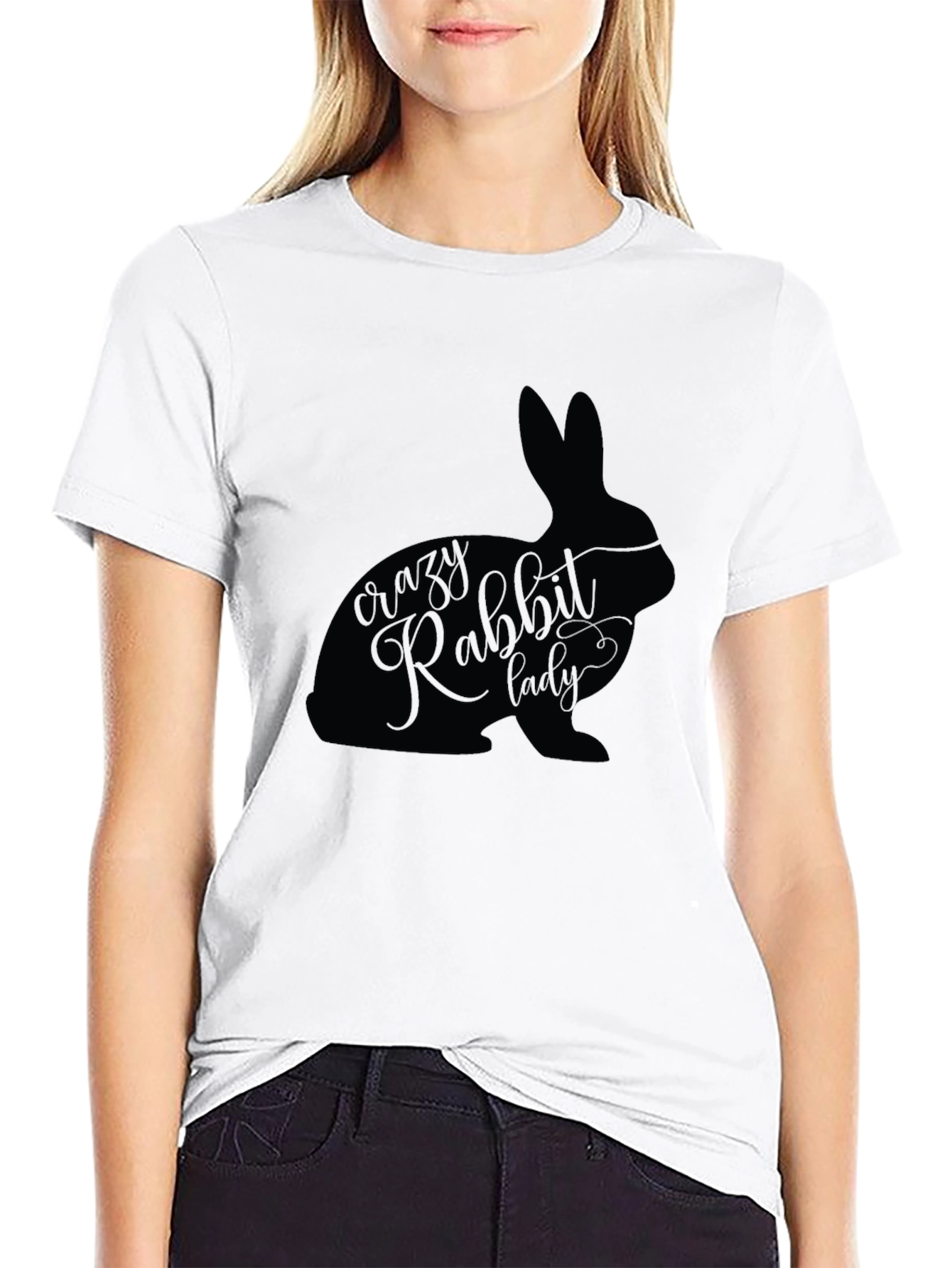 Black Crazy Rabbit Lady Black T-Shirt view 9