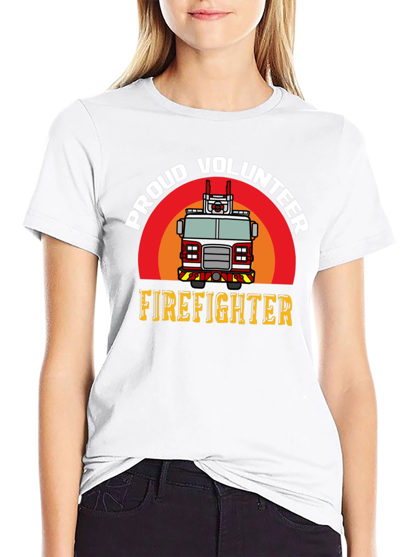 Black Proud Volunteer Firefighter Graphic T-Shirt view 9