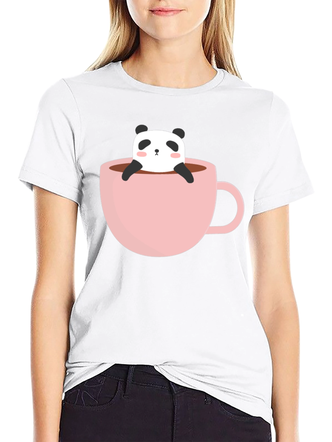 Black Panda in a Cup Graphic Tee - Soft Black Shirt view 9