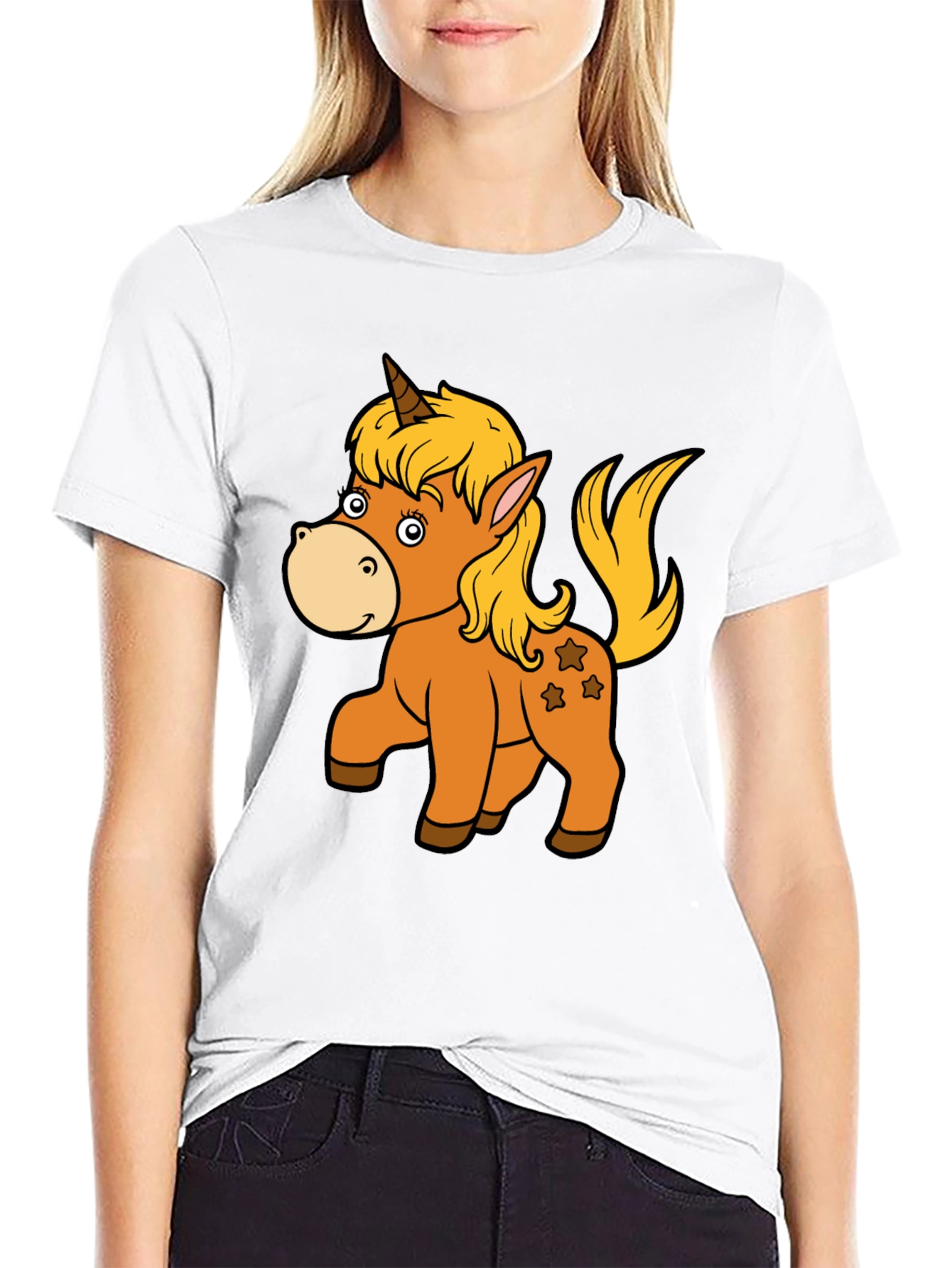 Black Unicorn Cartoon Graphic Tee - Black Unisex T-Shirt view 9