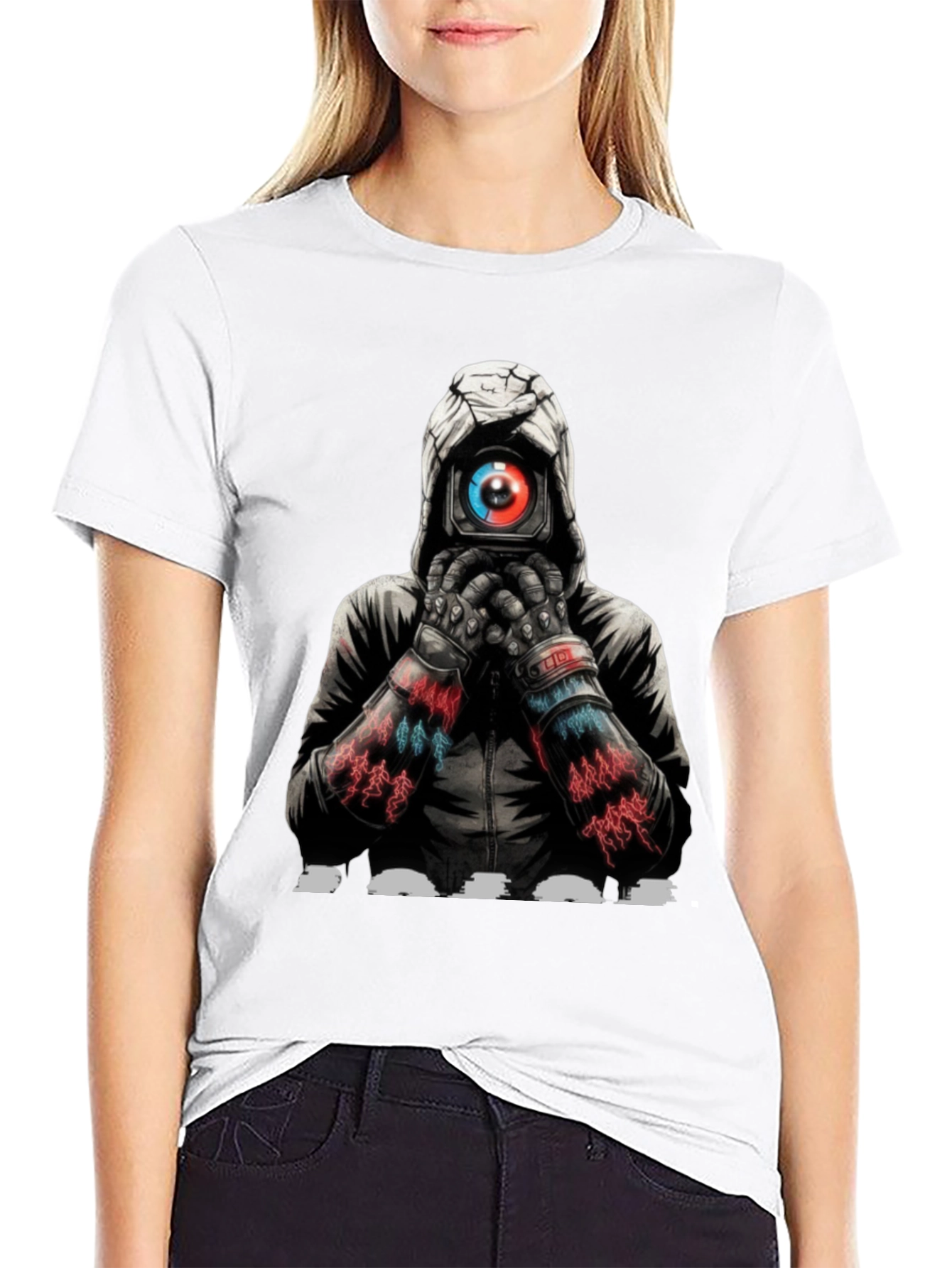 Black Cyberpunk Camera Eye Graphic Black T-Shirt view 9