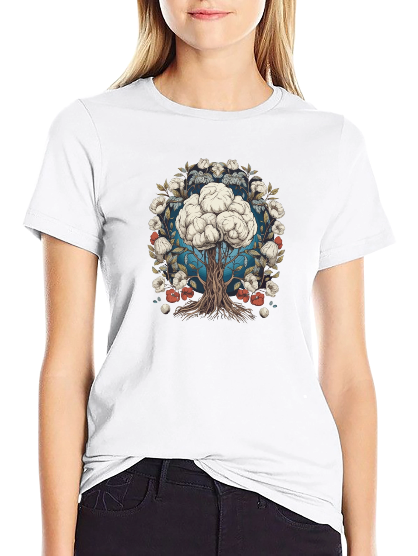 Black Brain Tree Graphic Tee - Black Cotton Blend view 9