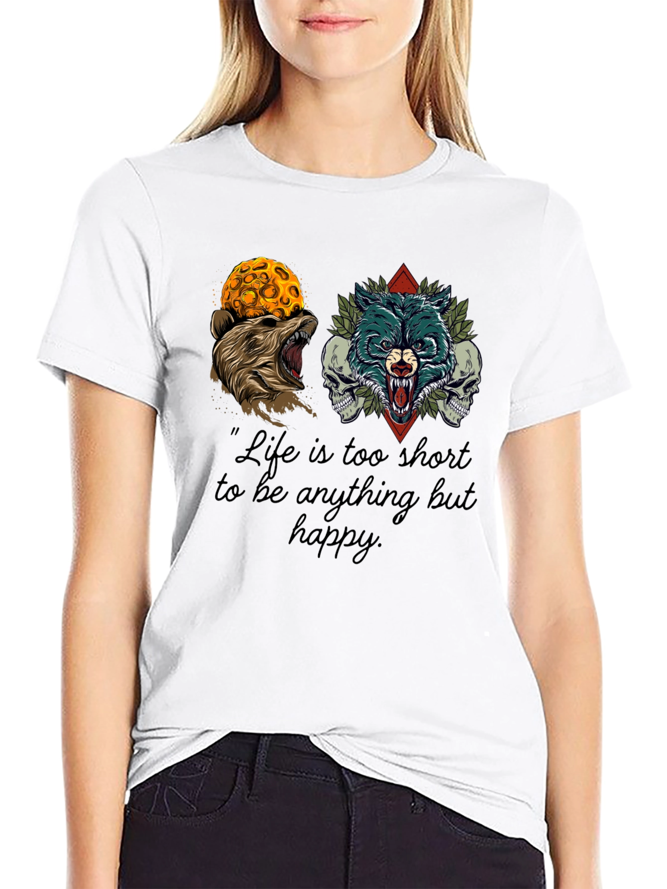 Black Bear and Wolf Graphic Tee - Life's Too Short view 9