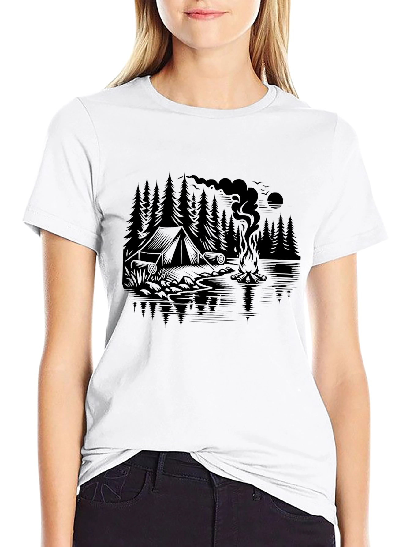 Black Camping Graphic Tee - Nature Lover's Black T-Shirt view 9