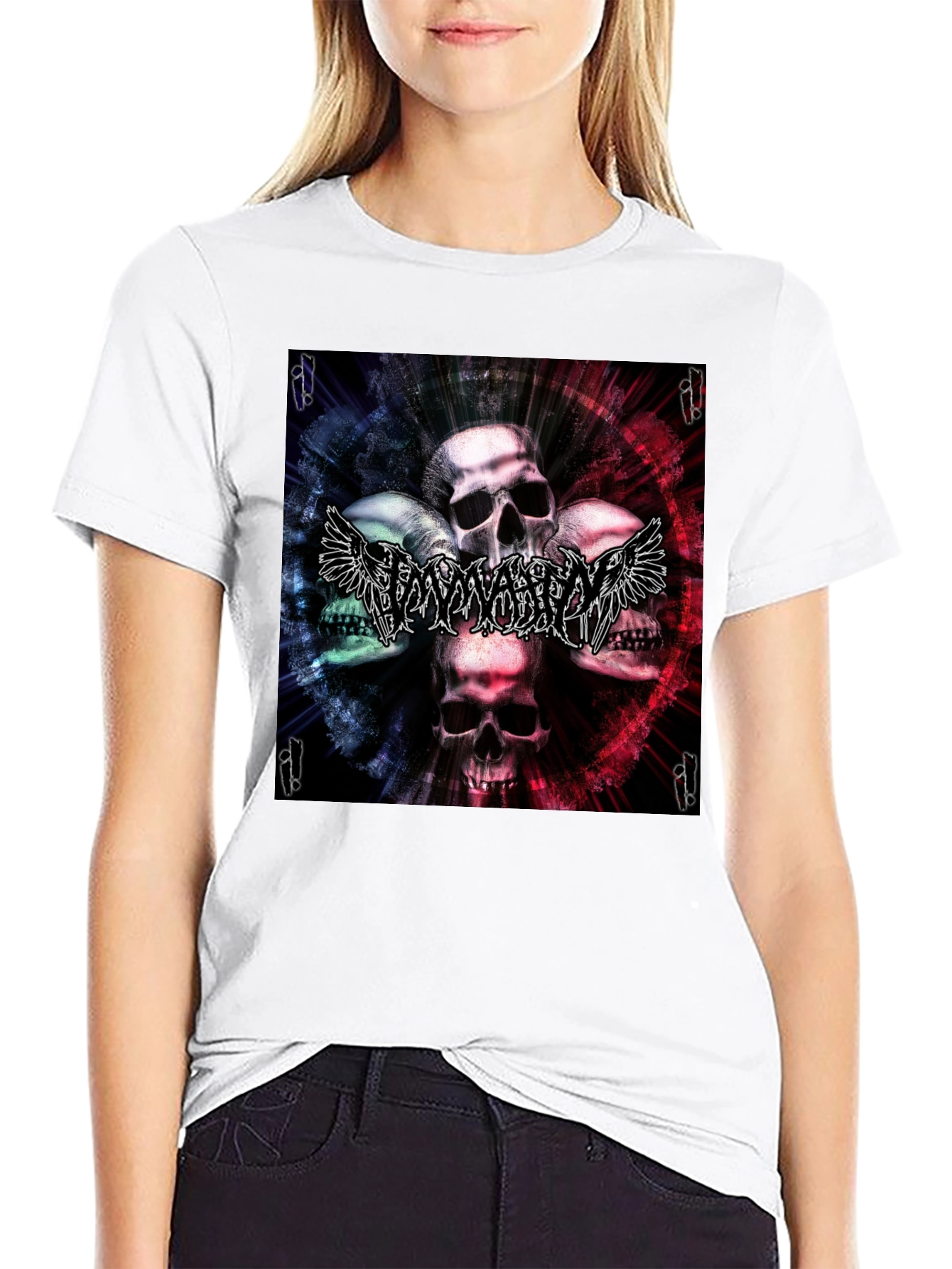 Black Skull & Wings Graphic T-Shirt - Black view 9