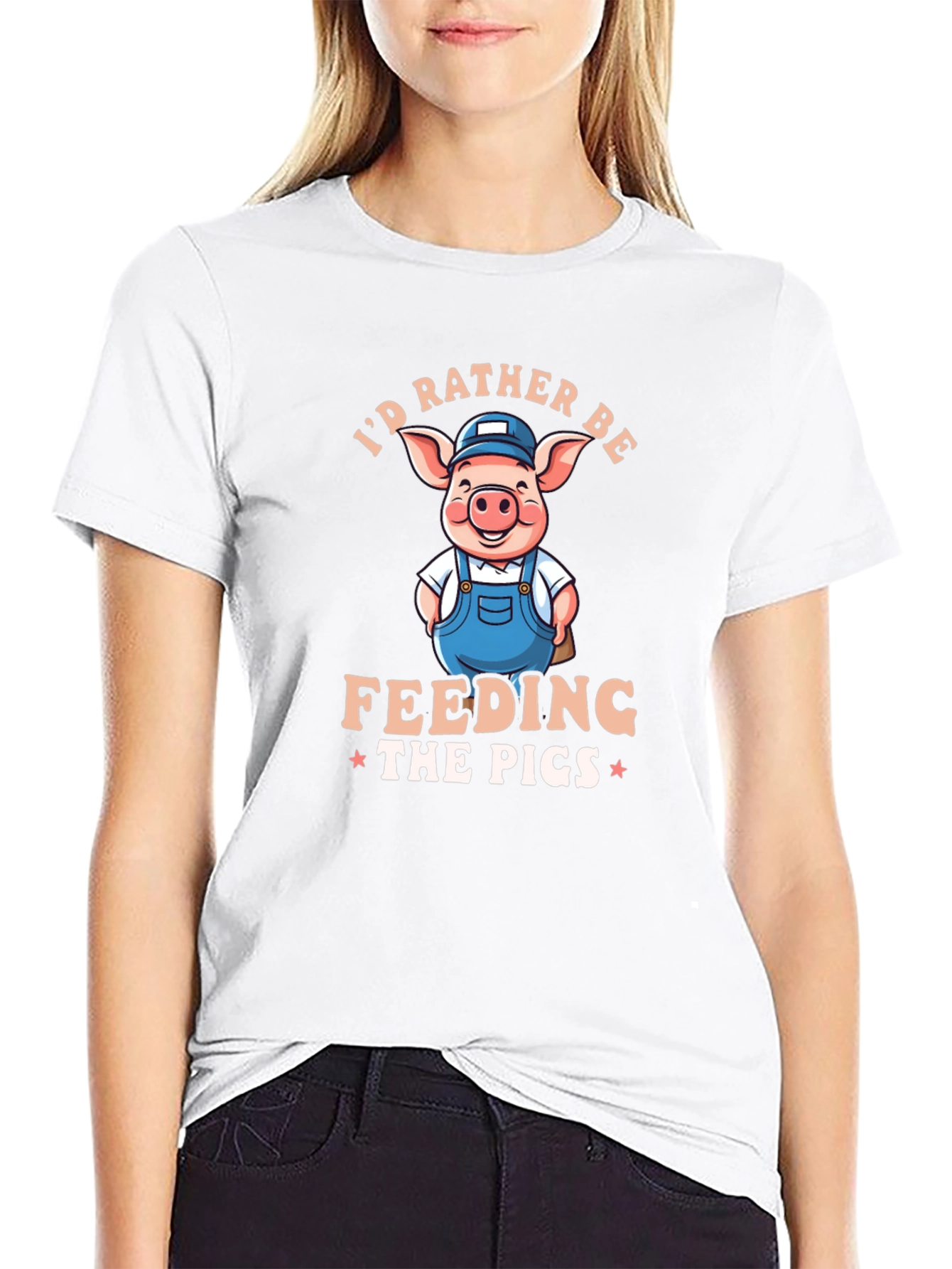 Black I'd Rather Be Feeding The Pigs Black T-Shirt view 9