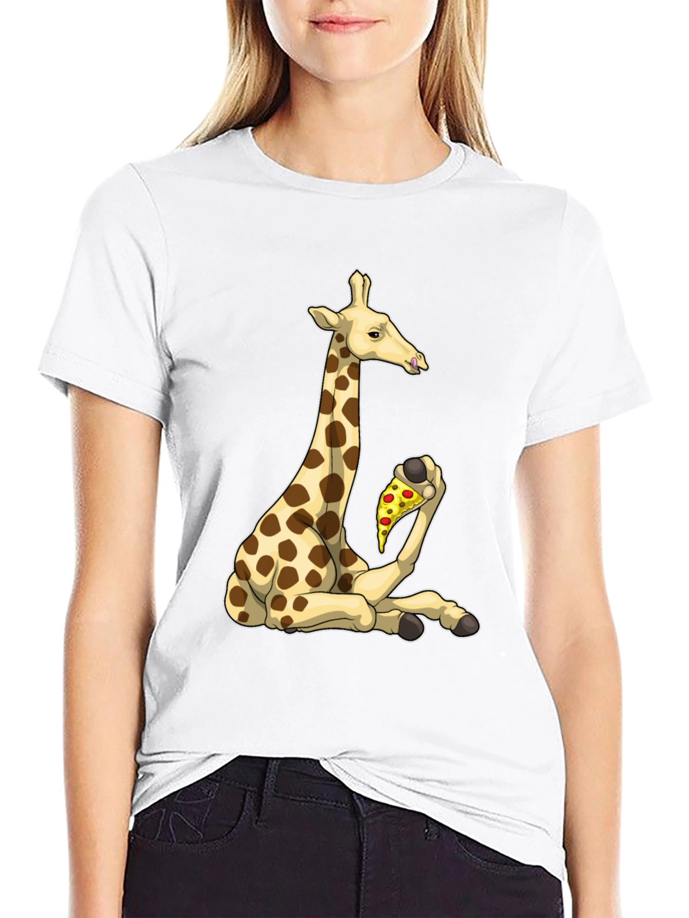 Black Giraffe Pizza T-Shirt - Unique Graphic Tee view 9
