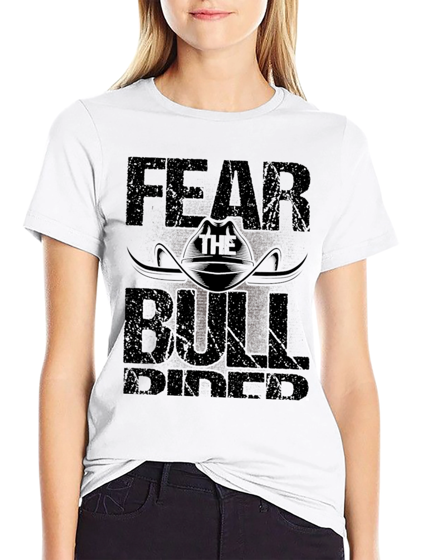 Black Fear the Bull Rider Black T-Shirt view 9