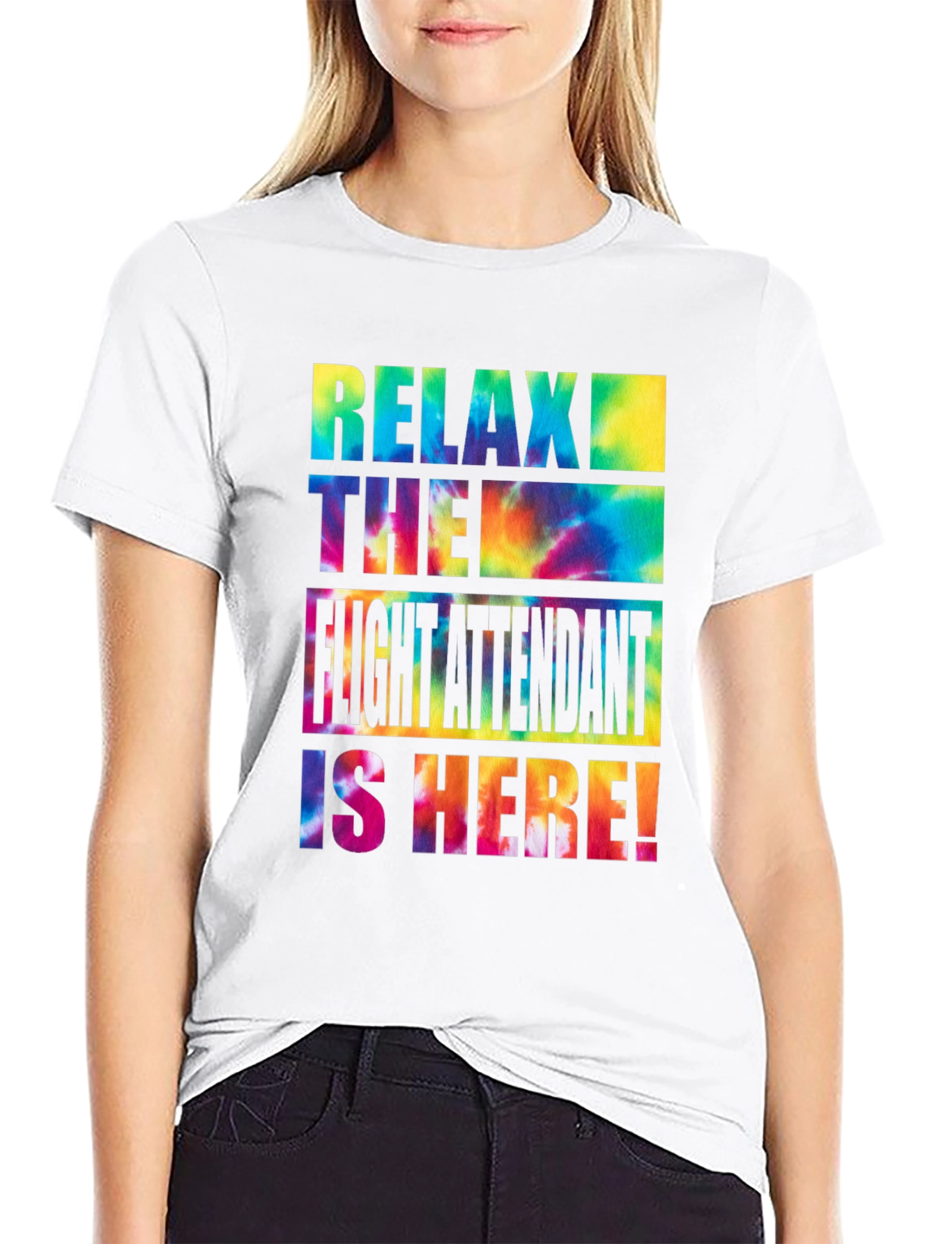 Black Relax Flight Attendant Here Tie Dye T-Shirt view 9
