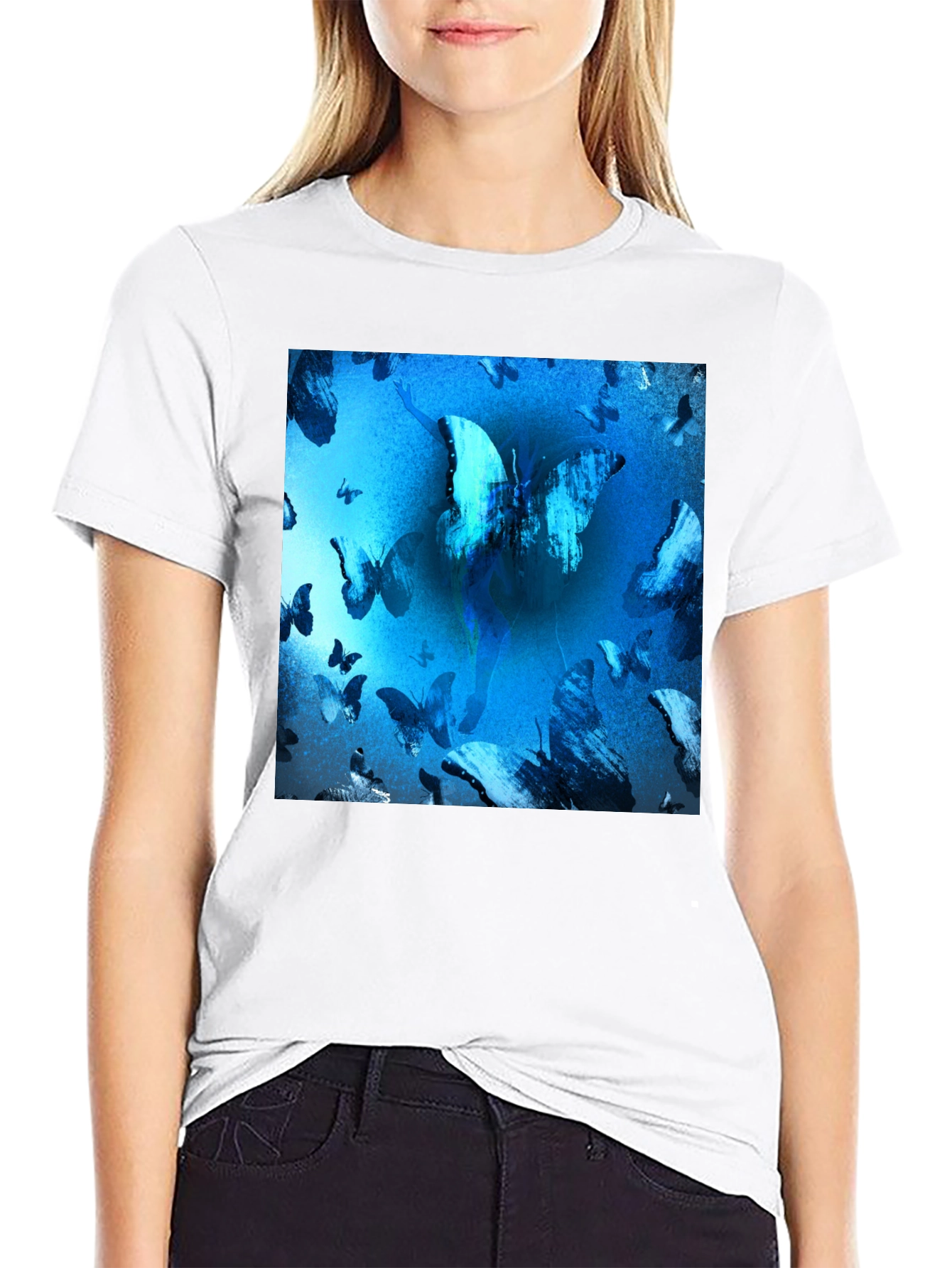 Black Butterfly Blue T-Shirt Graphic Tee view 9