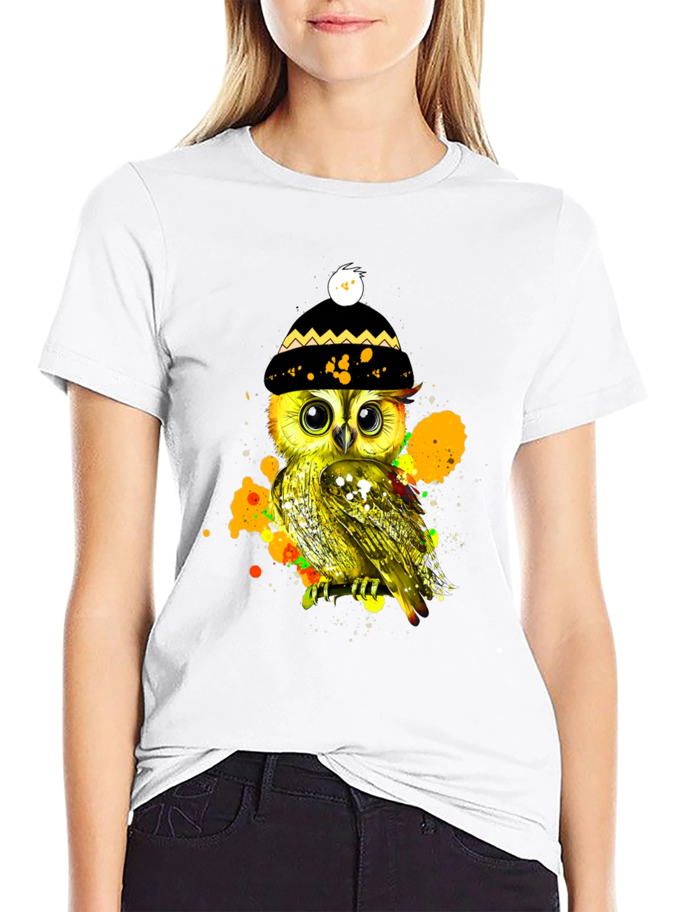 Black Stylish Owl Graphic Tee - Unique & Trendy view 9
